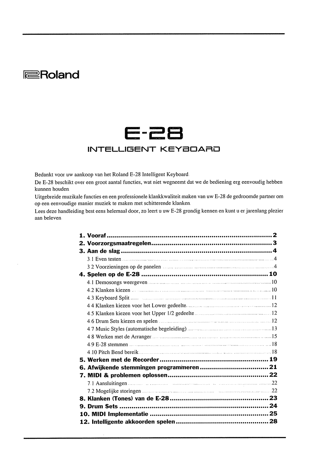 Roland E-28 MIDI IMPLEMENTATION