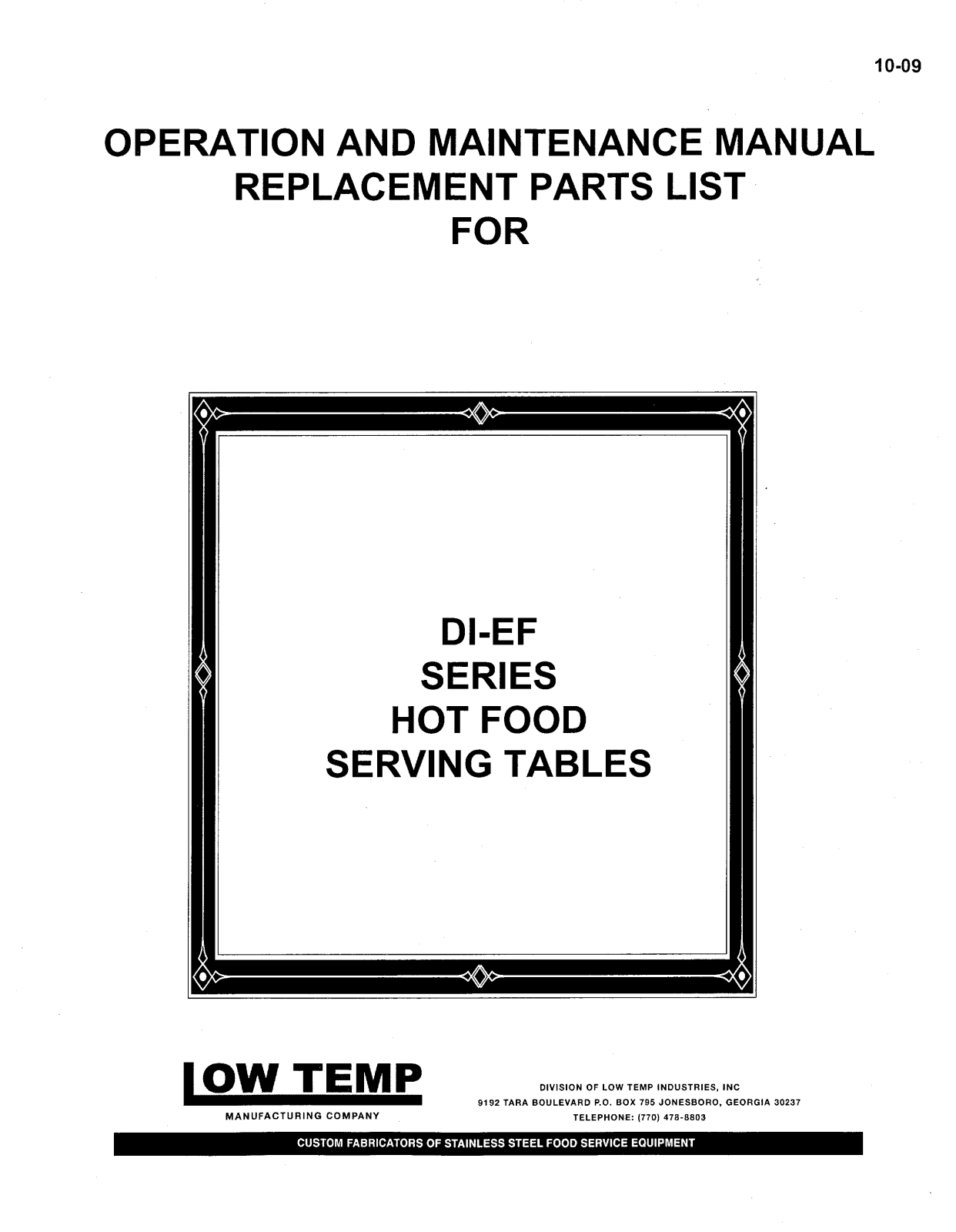 Low Temp Industries DI-EF-1 Parts List