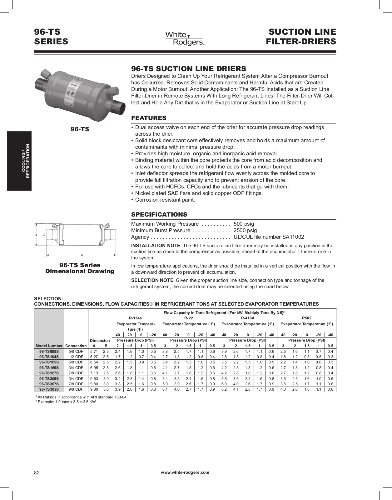 White Rodgers 96-TS085S, 96-TS309S Catalog Page