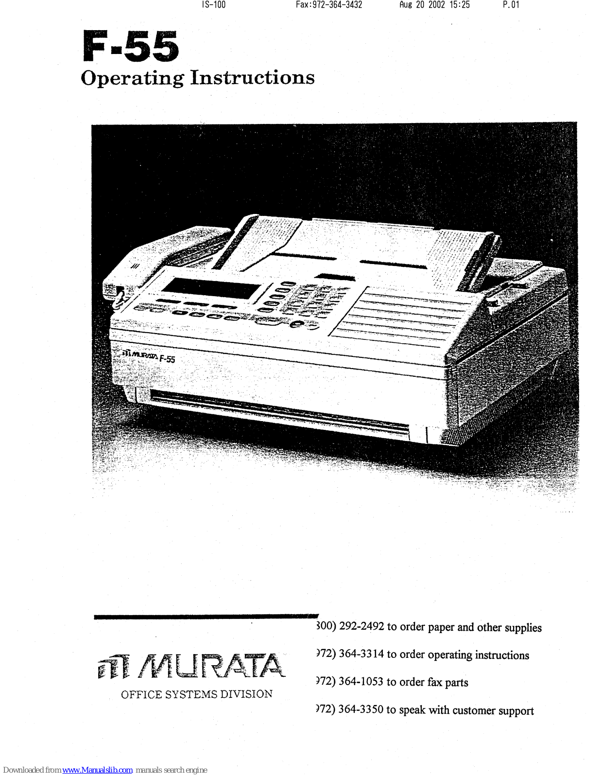 Murata F-55 Operating Instructions Manual - ManualMachine.com