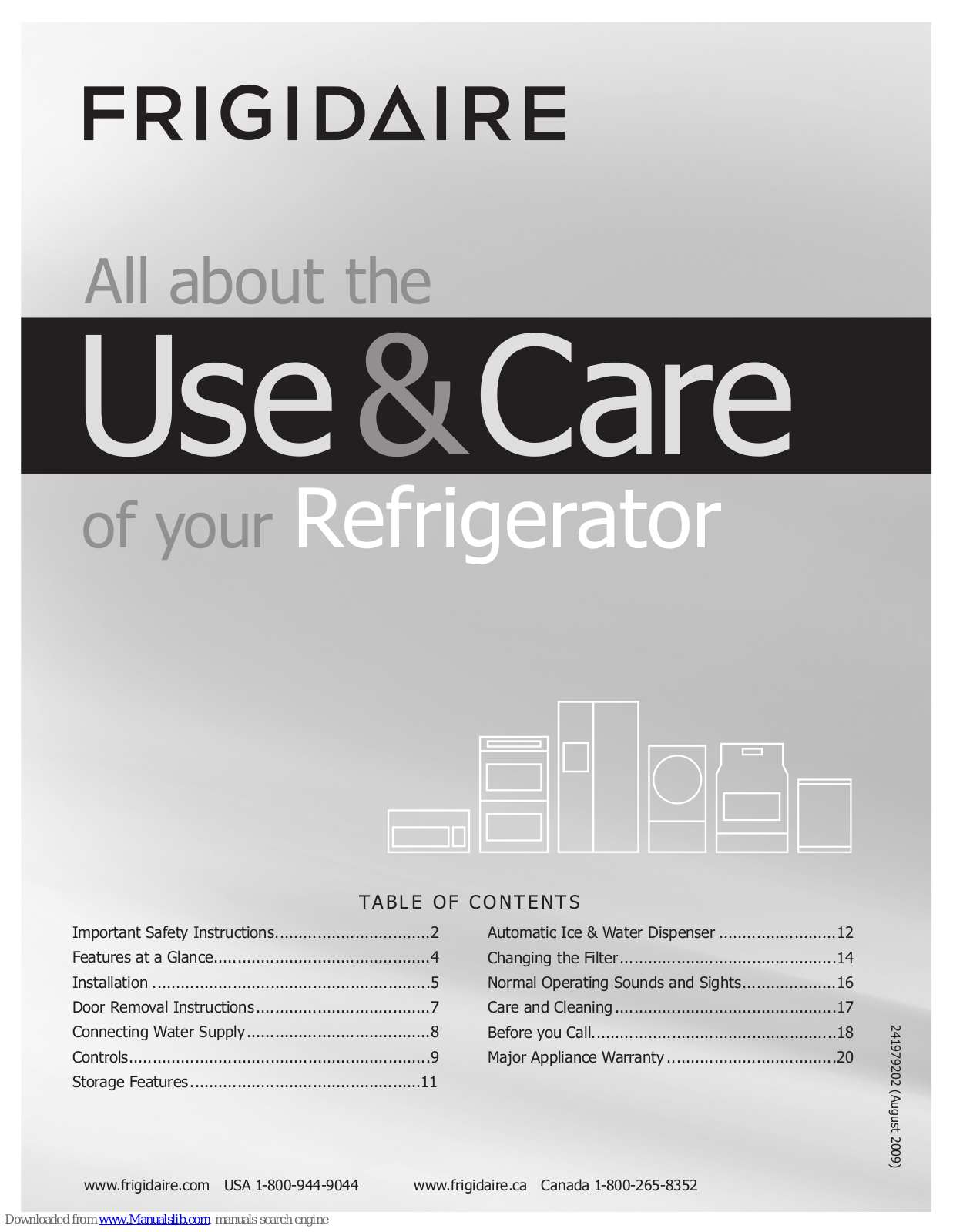 Frigidaire FGHC2334KP - Gallery 22.6 Cu. Ft. Side, FGHC2344K, FGHS2334K, FGHS2334KE, FGHS2334KW Use And Care Manual