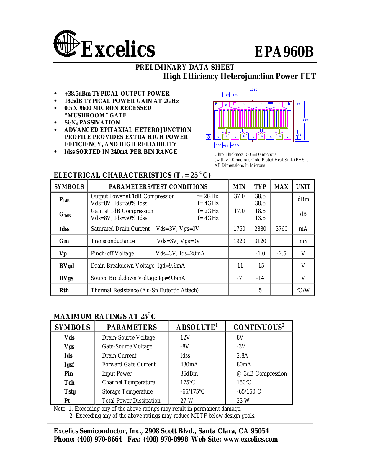 Excelics EPA960B Datasheet