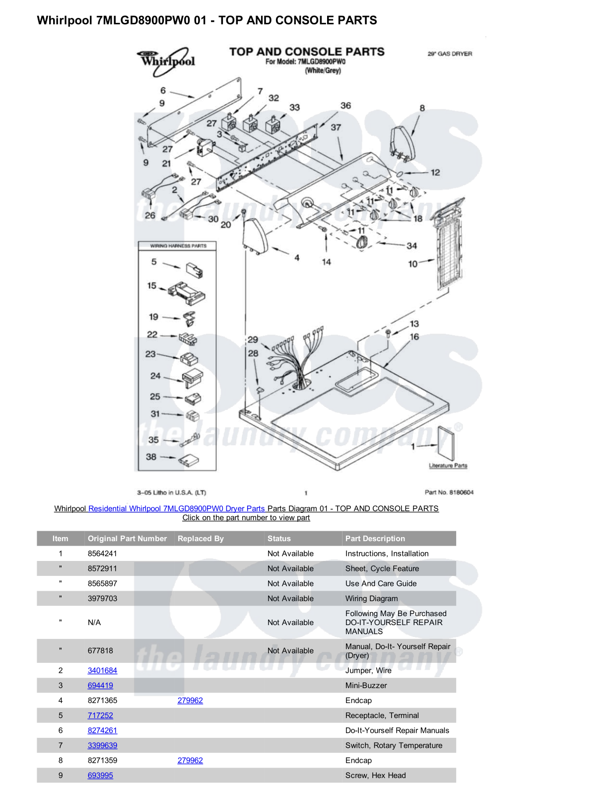 Whirlpool 7MLGD8900PW0 Parts Diagram