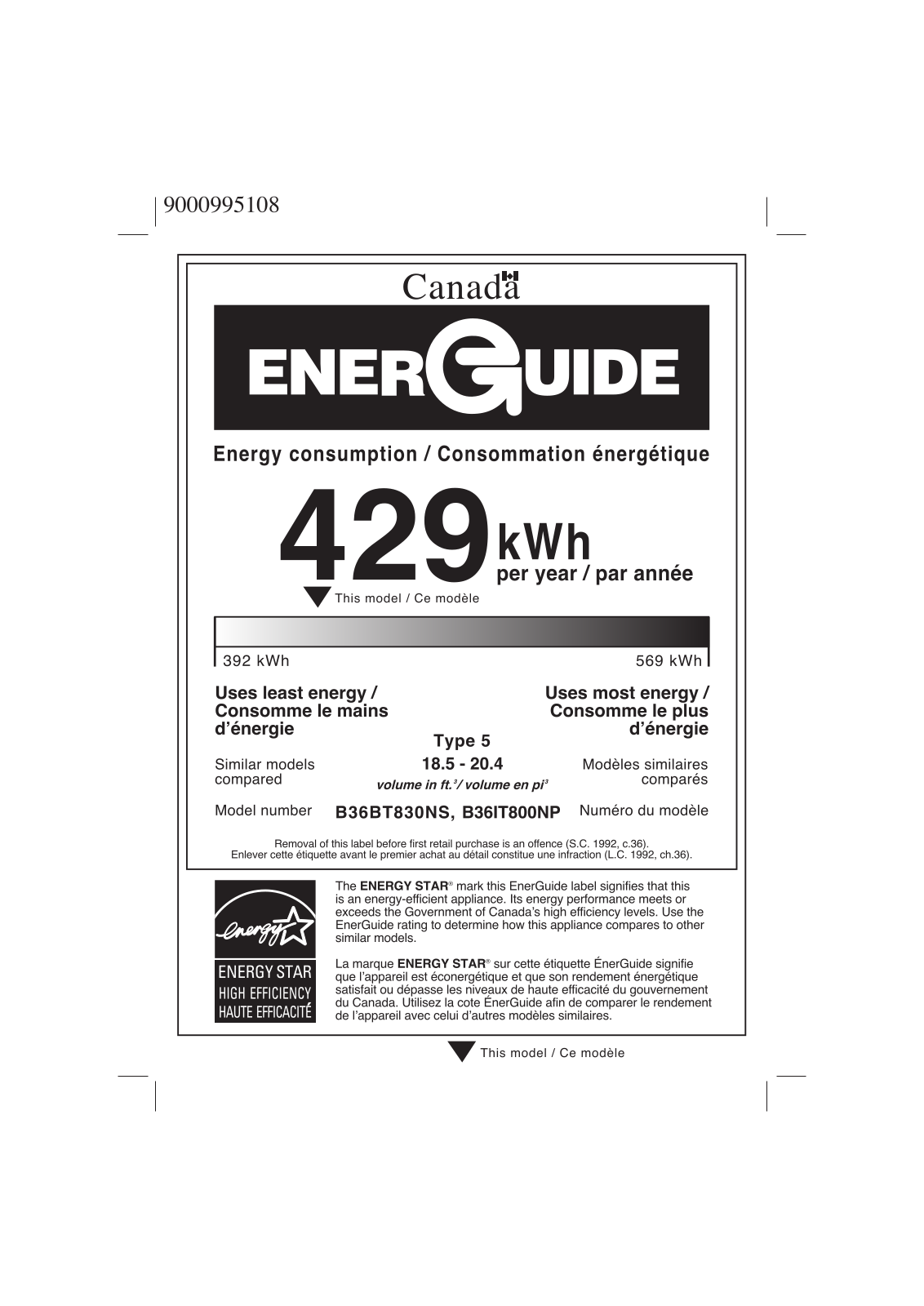 Bosch Benchmark B36BT830NS Energy Guide