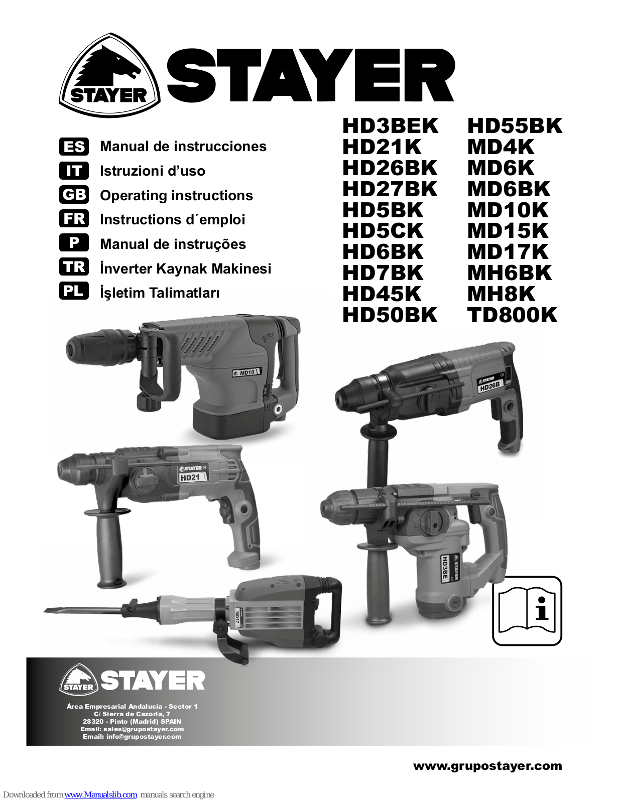 stayer HD3BEK, HD21K, HD27BK, HD26BK, HD5BK Operating Instructions Manual