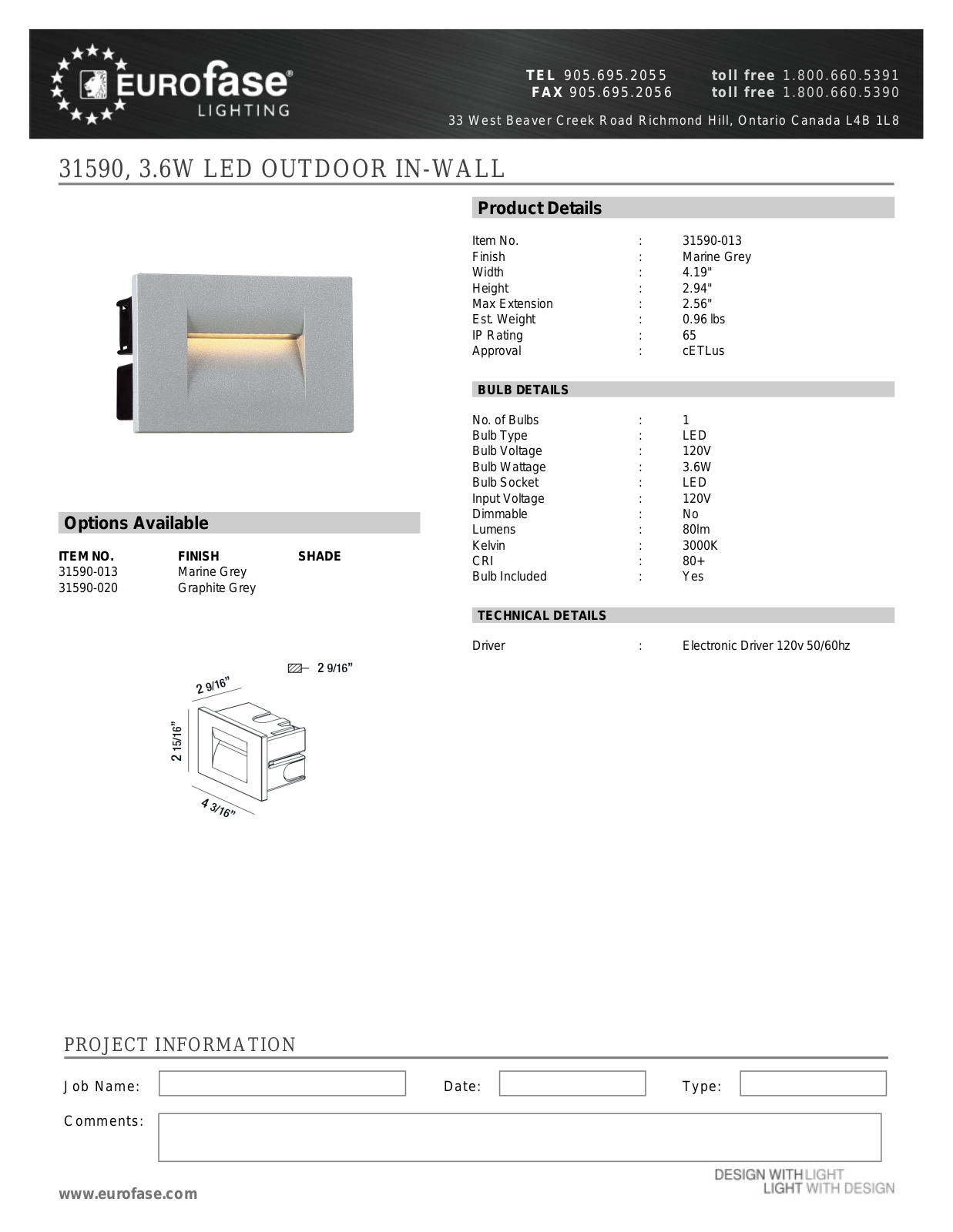 Eurofase XEO4355 Specifications - ManualMachine.com