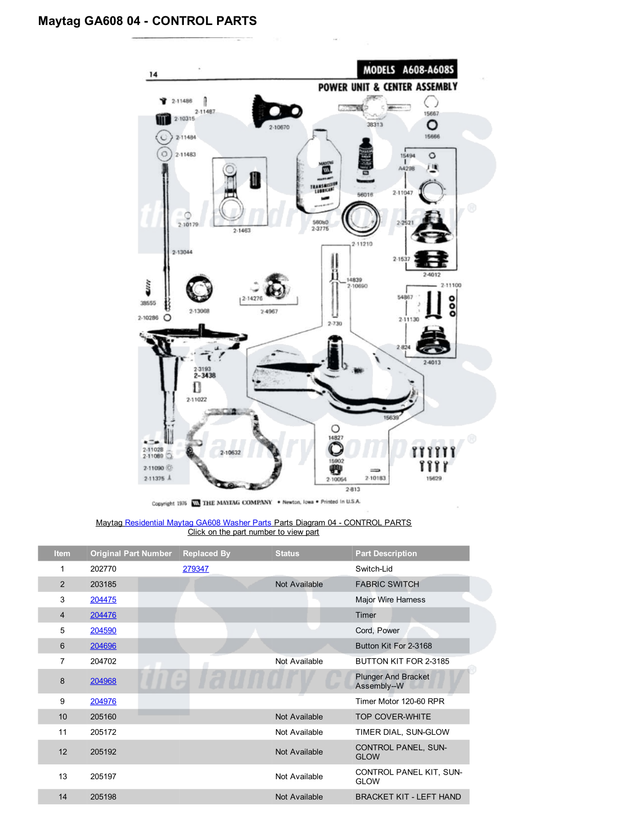 Maytag GA608 Parts Diagram