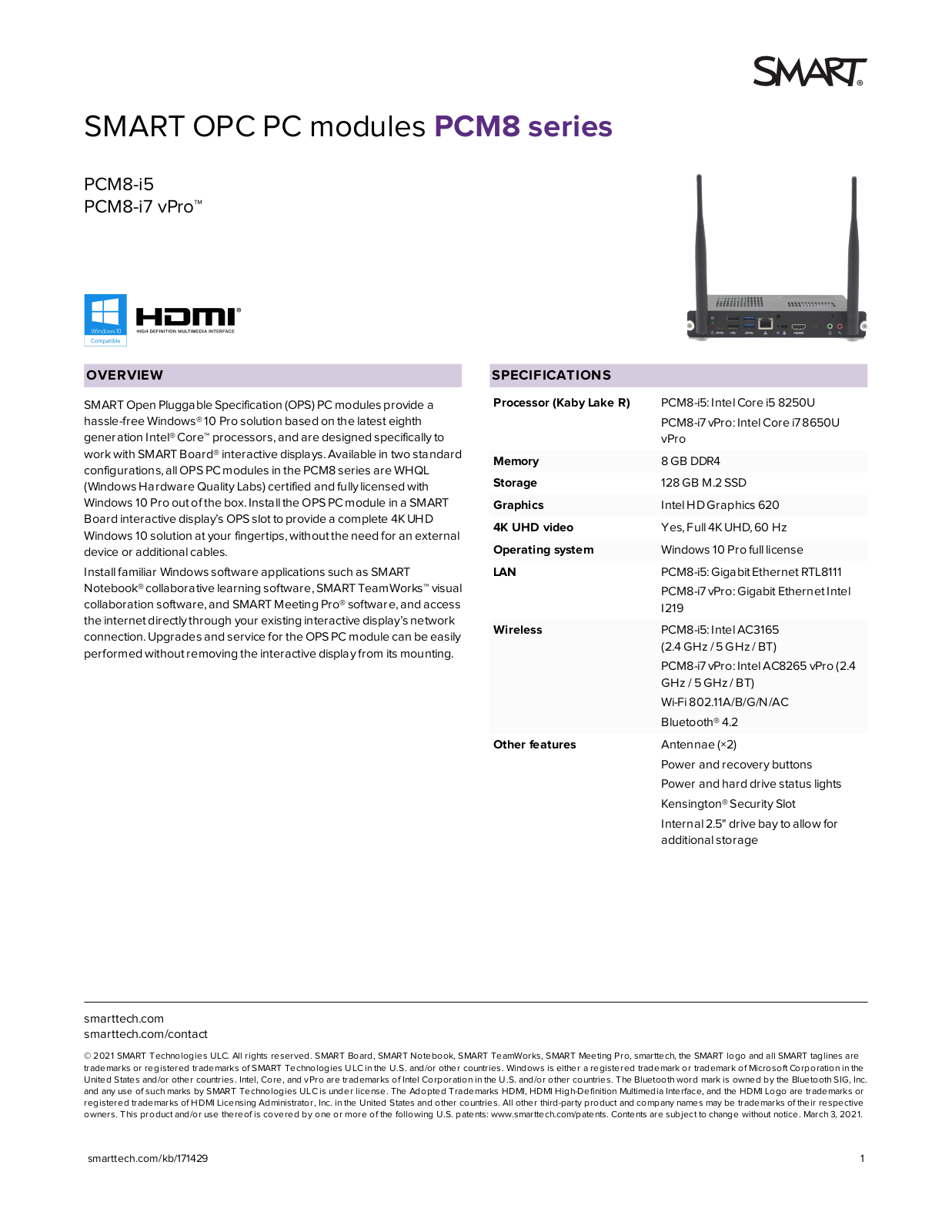 SMART PCM8-i5, PCM8-i7 vPro User Manual