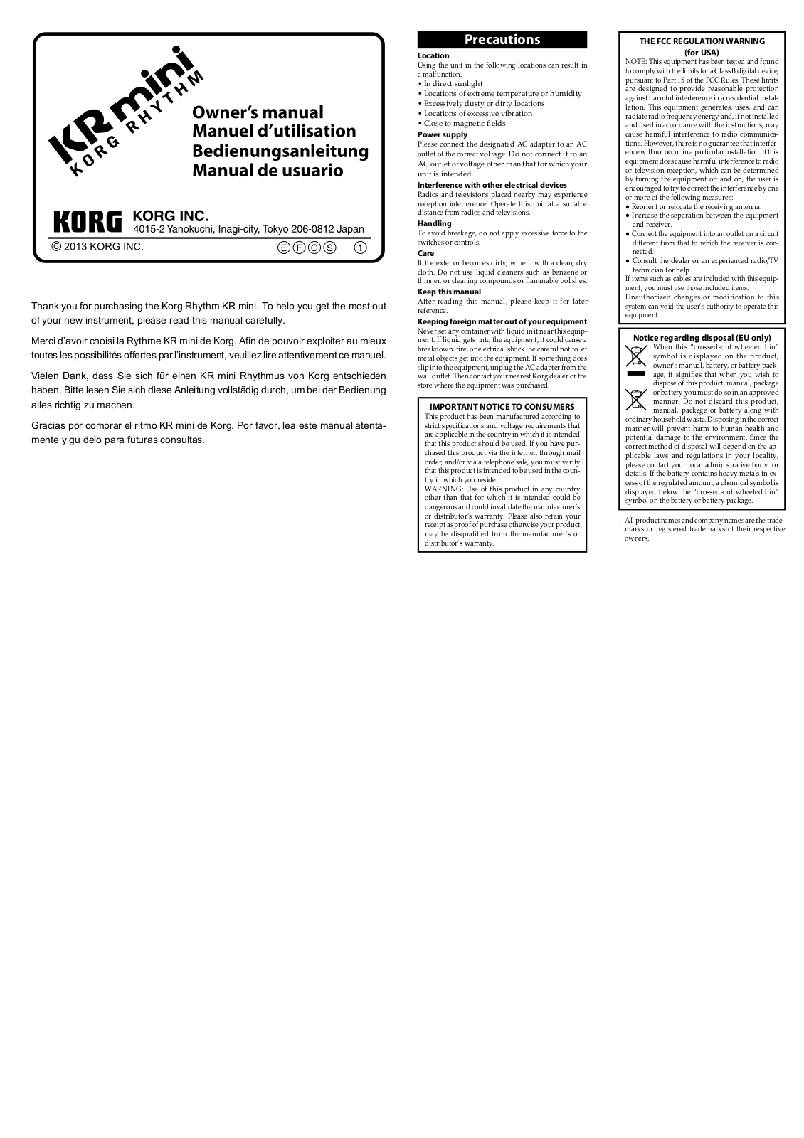 Korg Rhythm KR Mini User Manual