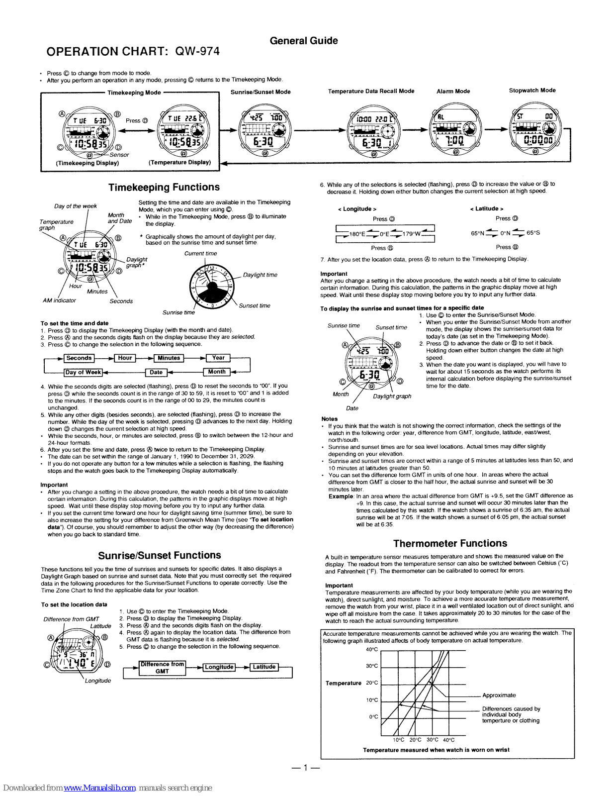 Casio QW-974 General Manual