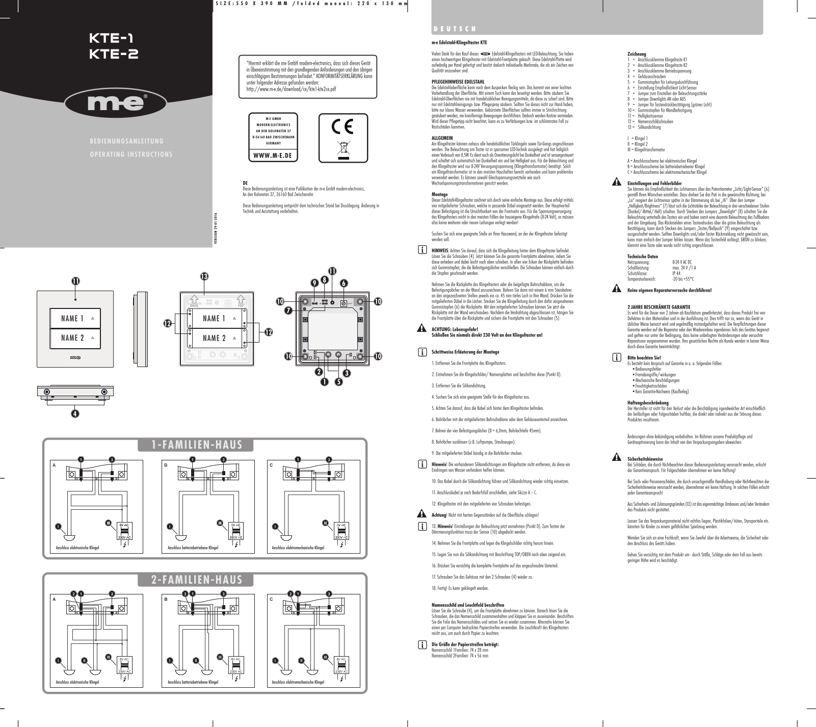 m-e modern-electronics KTE-2 Operating Instructions