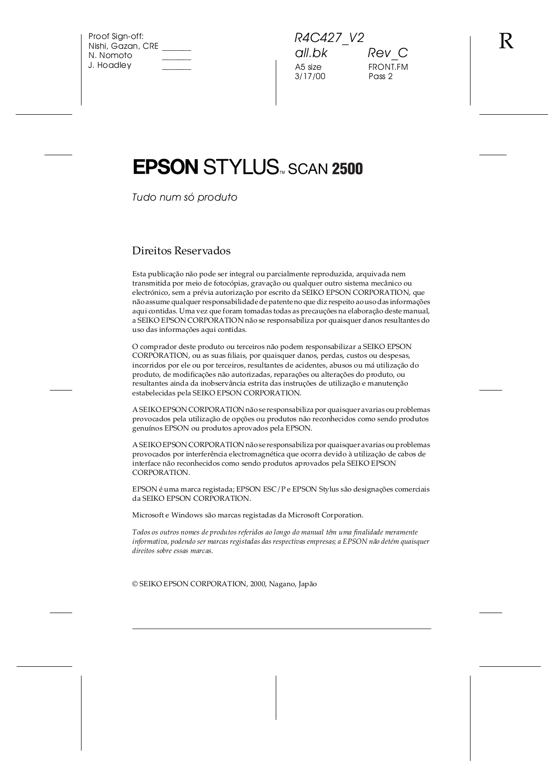 Epson STYLUS SCAN 2500 User Manual