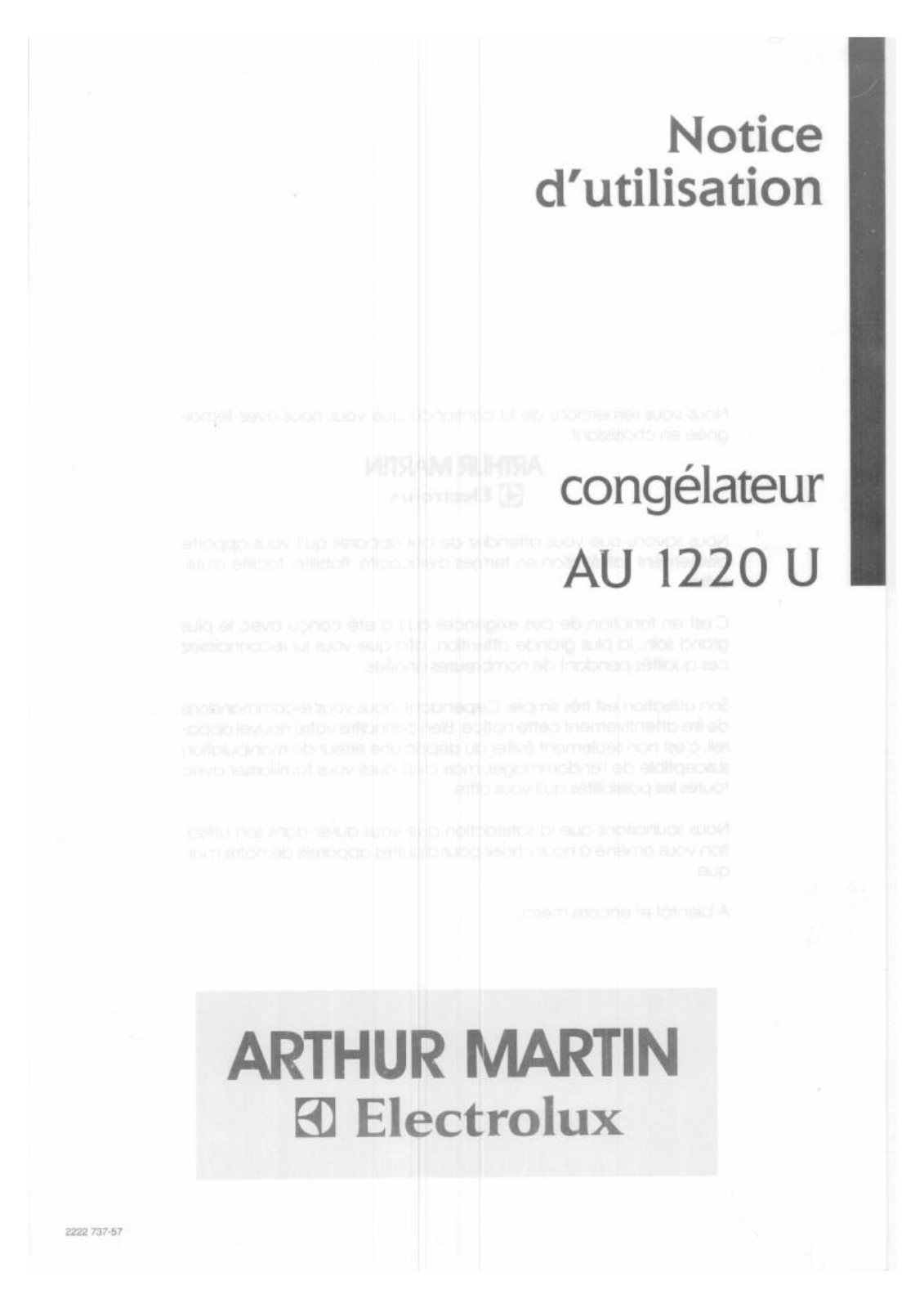 Arthur martin AU1220U User Manual