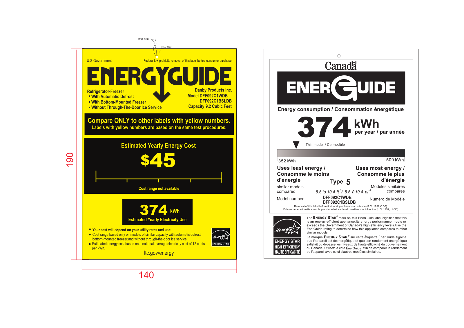 Danby DFF092C1WDB Energy Guide