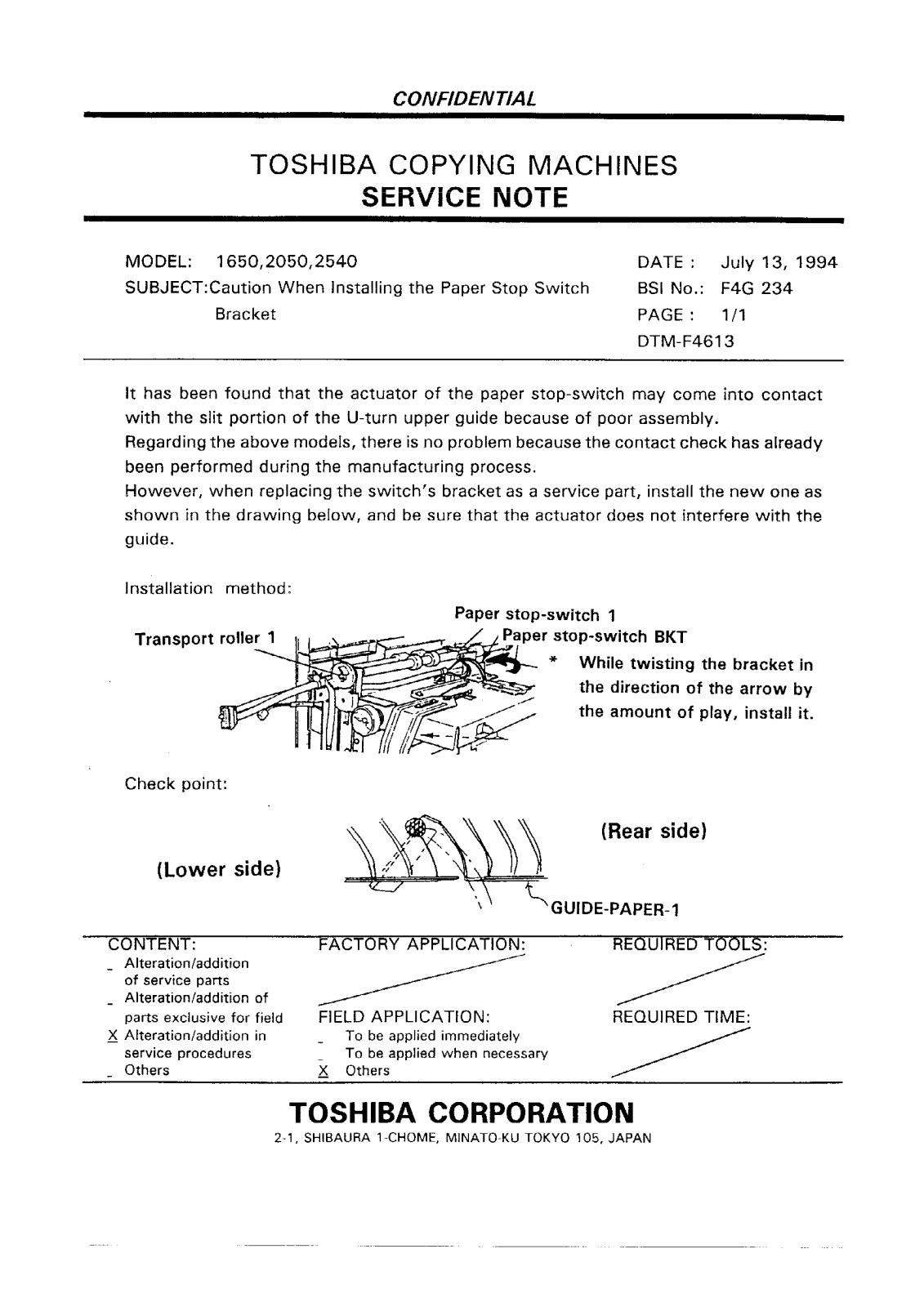 Toshiba f4g234 Service Note