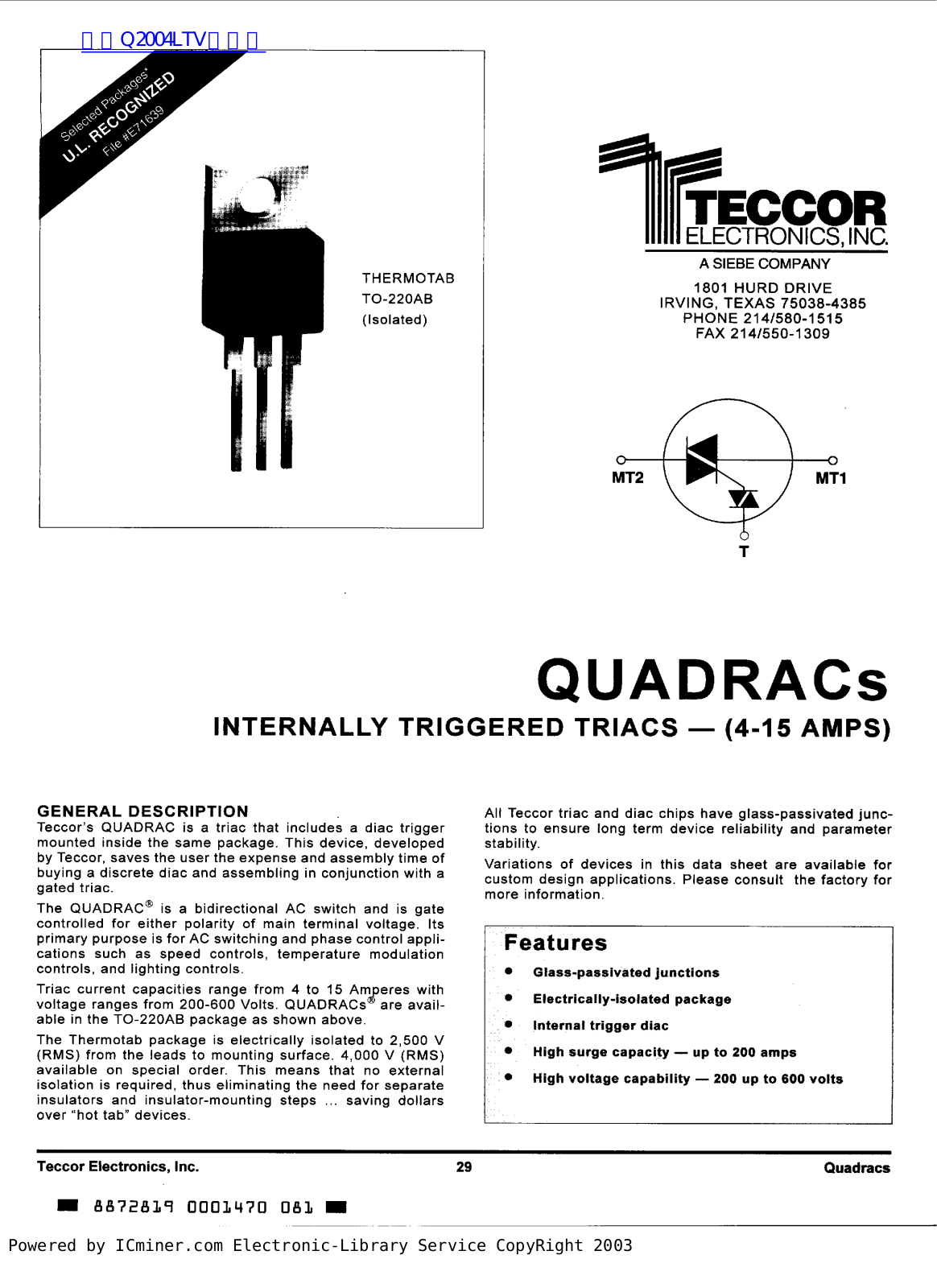 Teccor Electronics QUADRACS User Manual