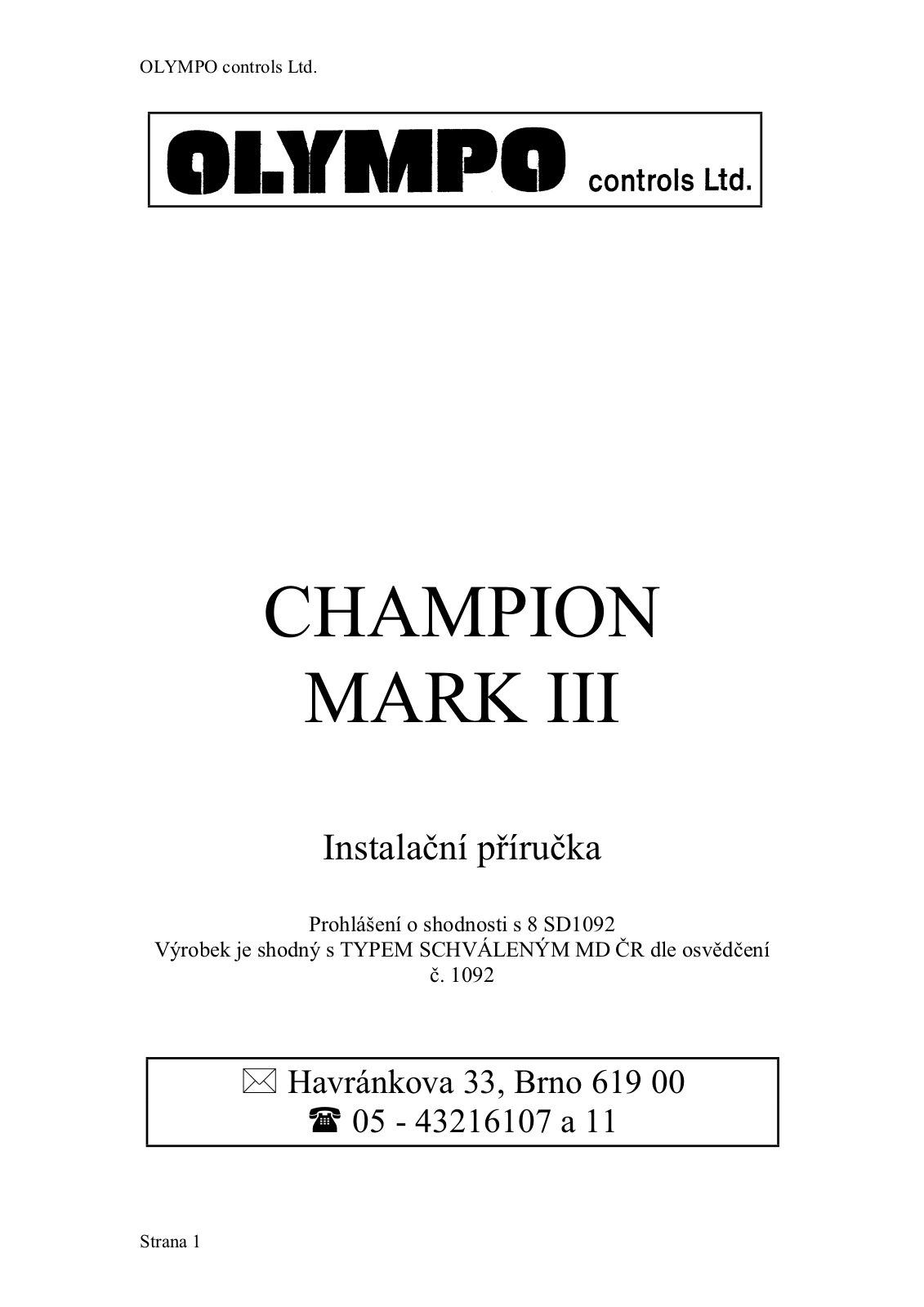 Olympo CHAMPION MARK III User Manual