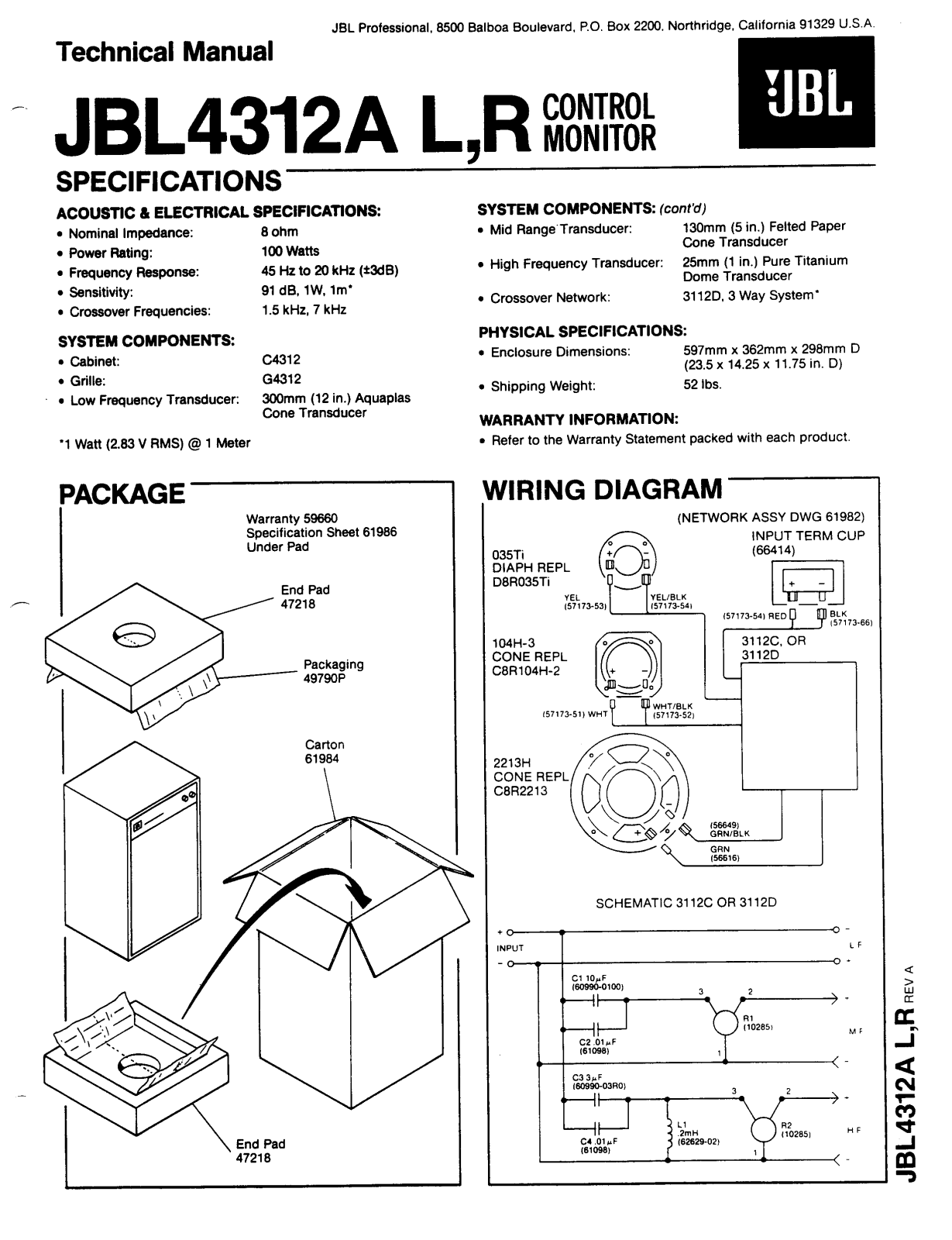 Jbl 4312A-R, 4312A-L Technical Manual