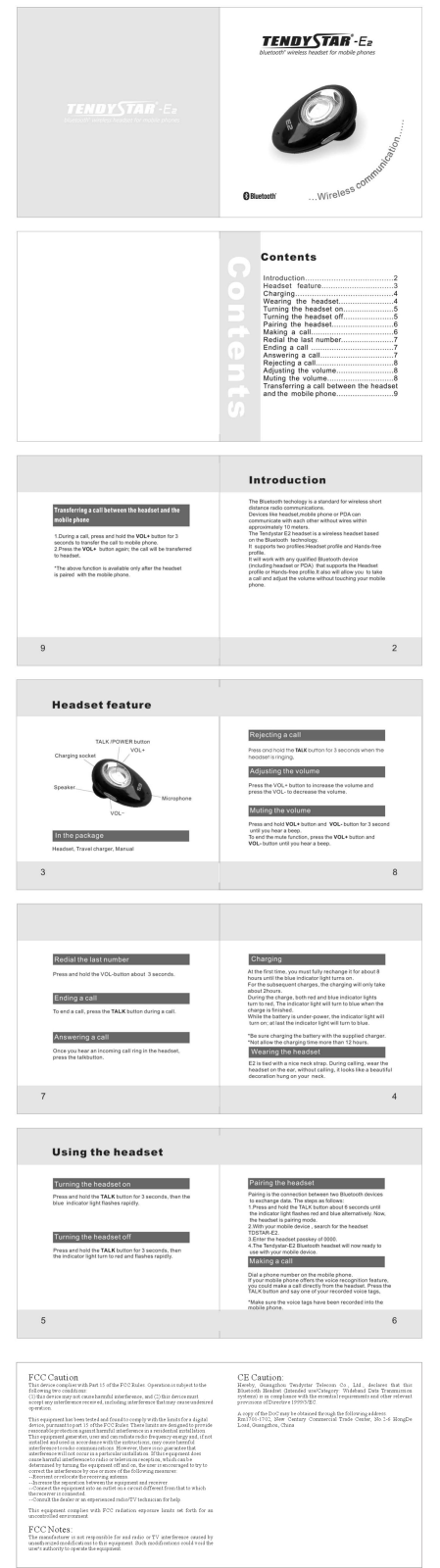 Guangzhou Tendystar Telecom E2 Users Manual