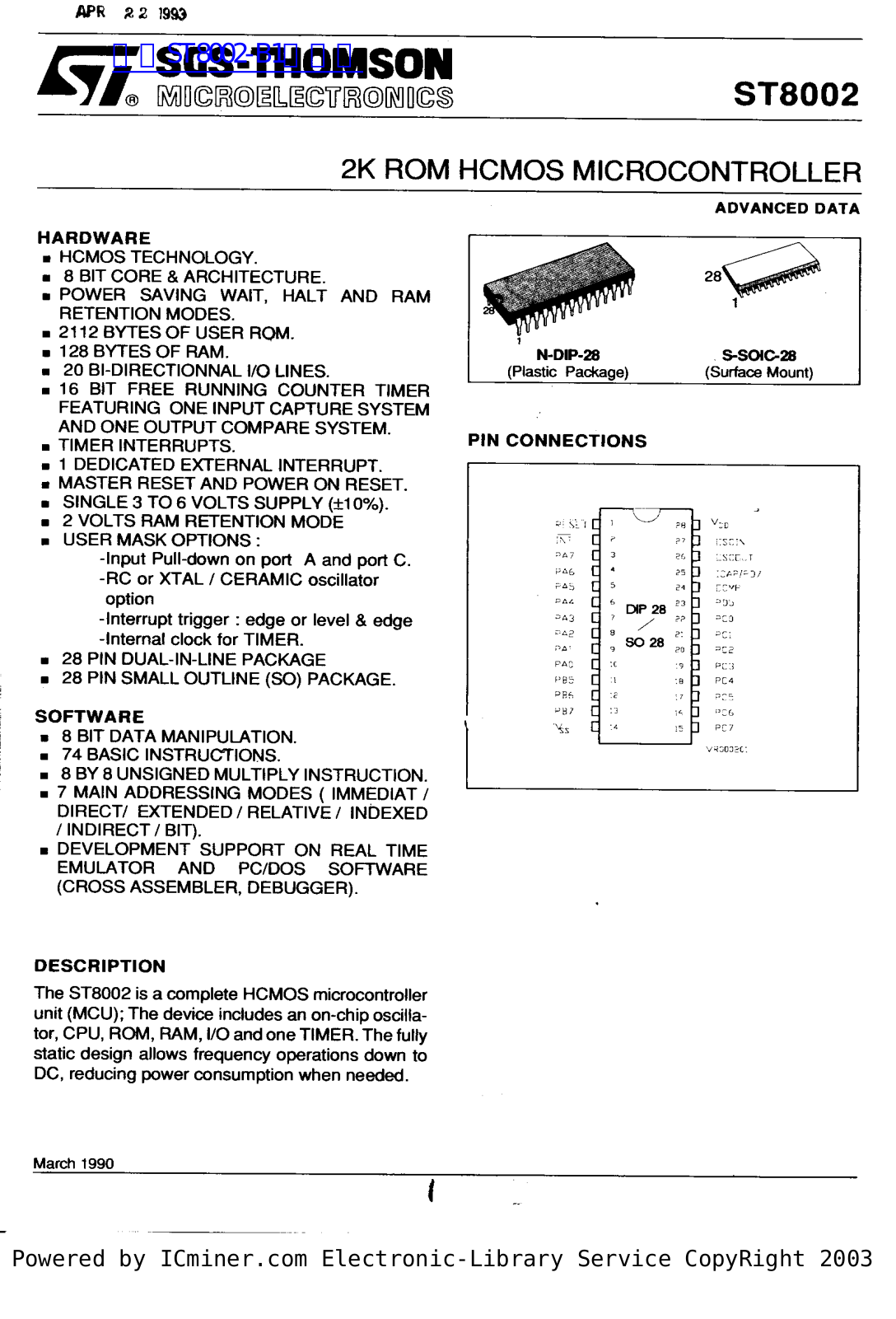 SGS-THOMSON ST8002 Technical data