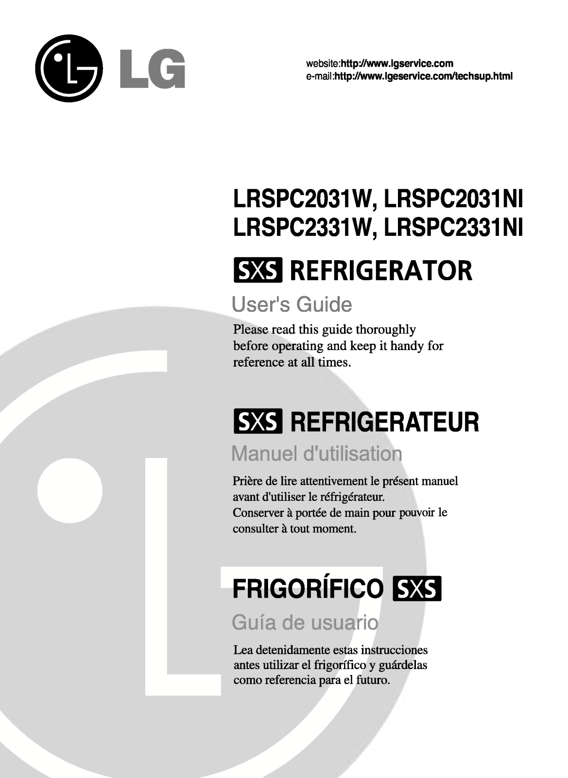 LG LRSPC2331BK, LRSPC2031T, LRSPC2031BK, LRSPC2031BS, LRSPC2331BS User Manual