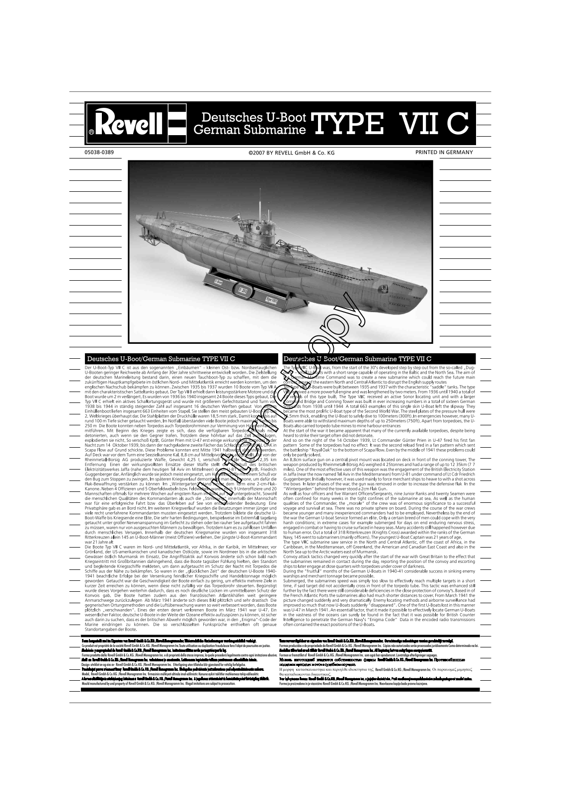 REVELL German U-Boot Type VII C User Manual