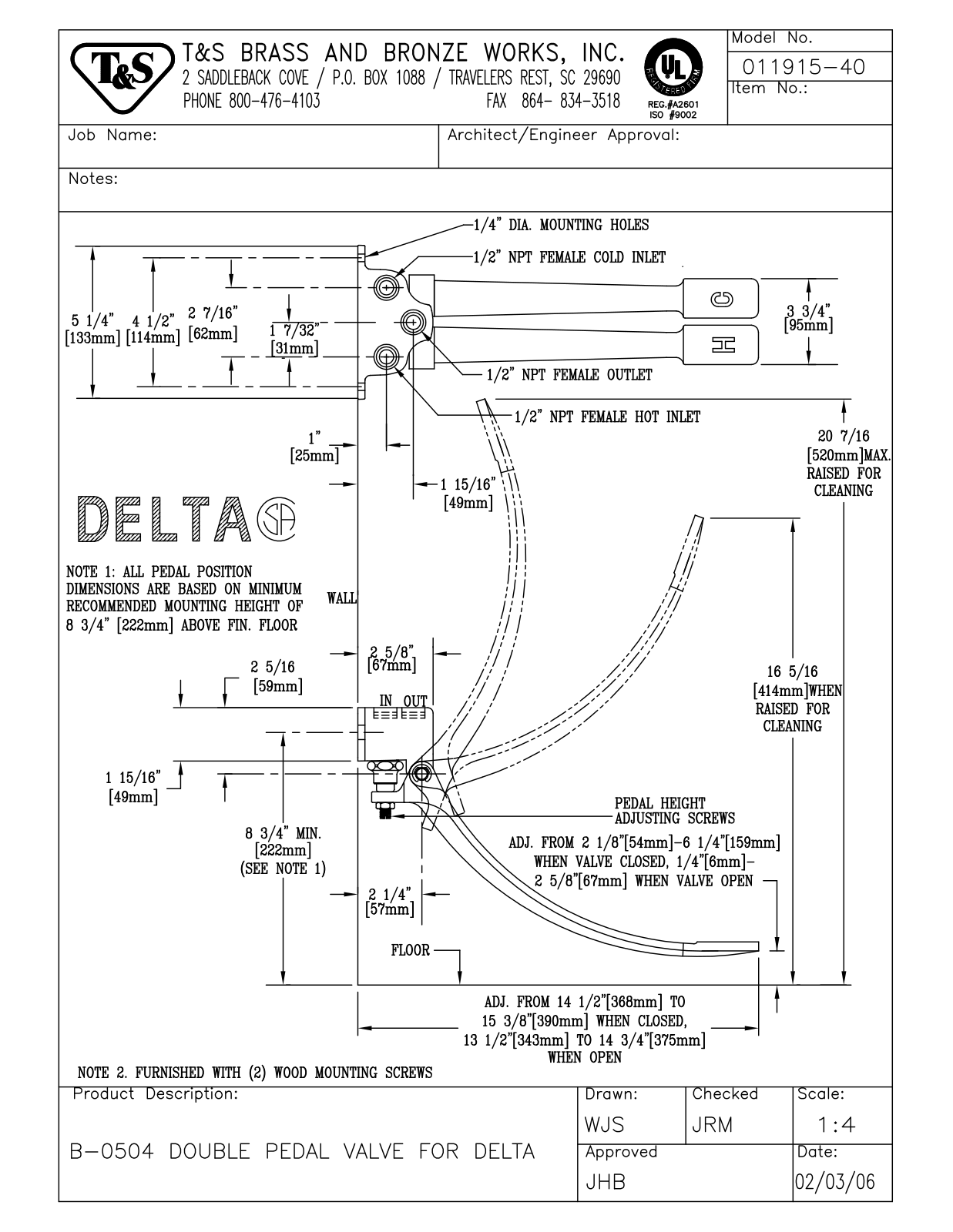 T&S Brass 011915-40 User Manual