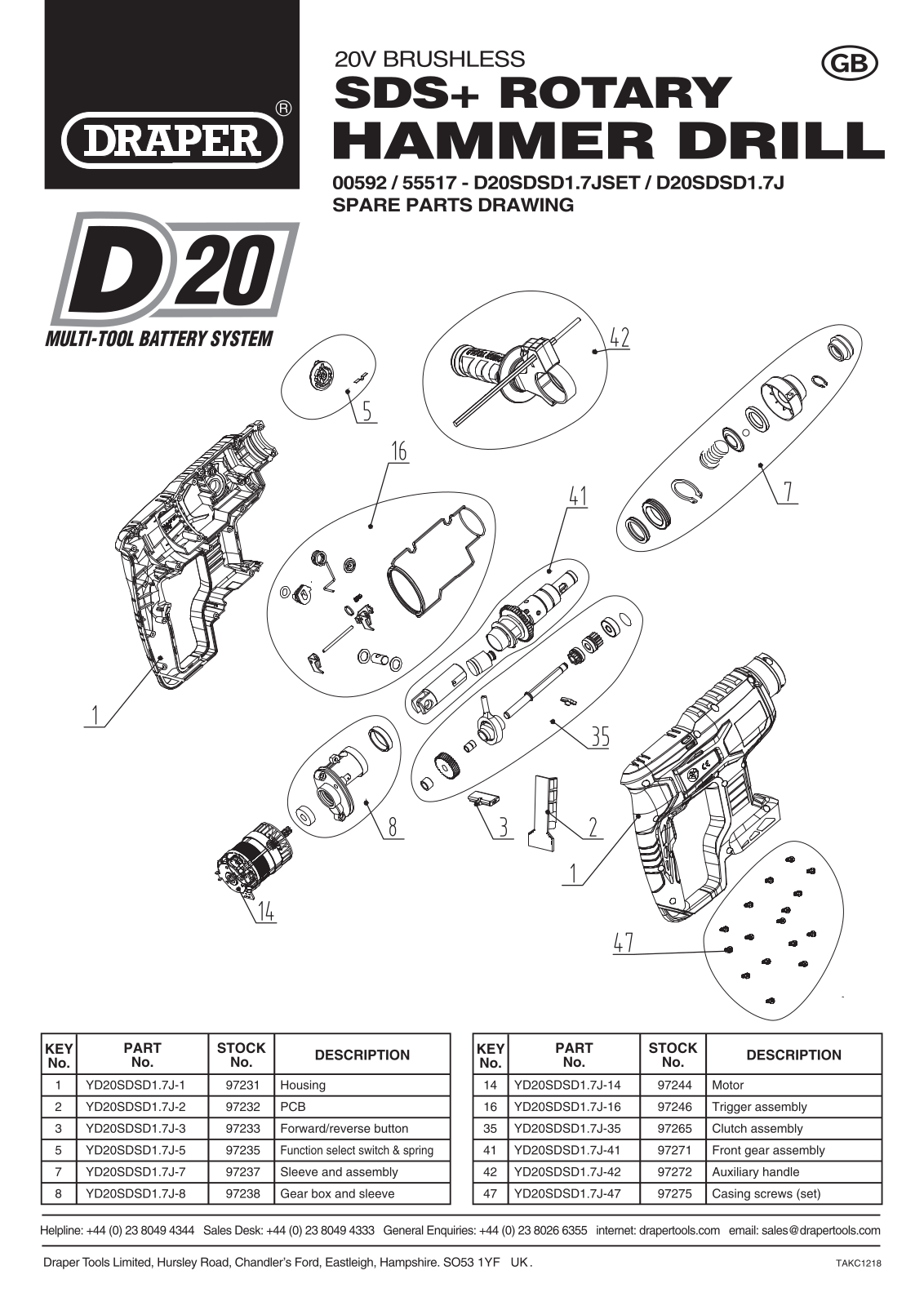 Draper Tools 55517, 00592 Parts Listing - ManualMachine.com