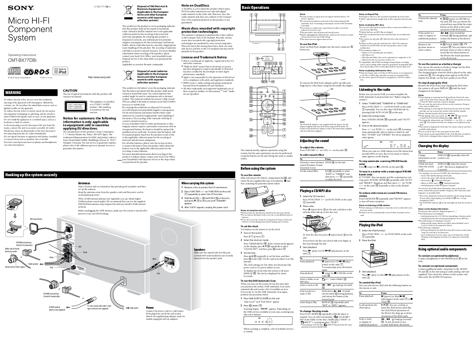 Sony 4-183-777-12-1, CMT-BX77DBi User Manual