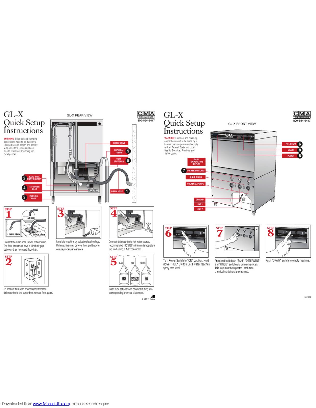 CMA Dishmachines CMA-GL-X, GL-X Quick Setup Instructions Manual