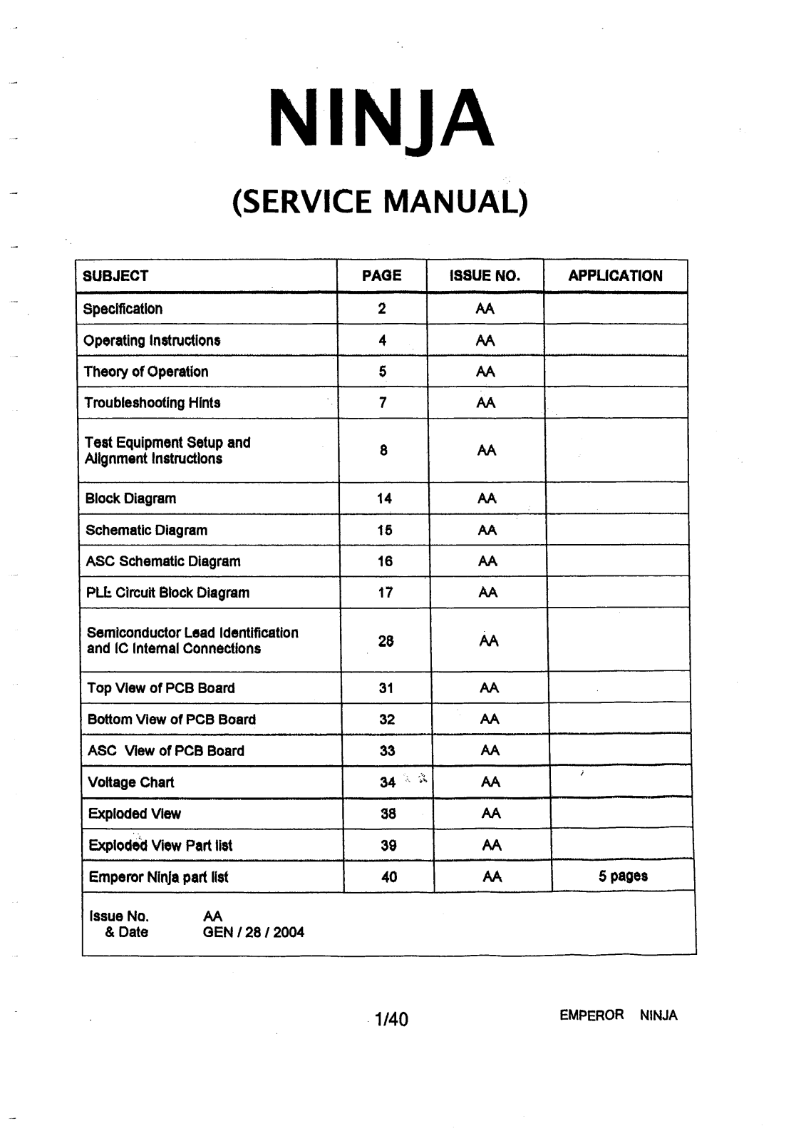 Emperor Shogun Service Manual