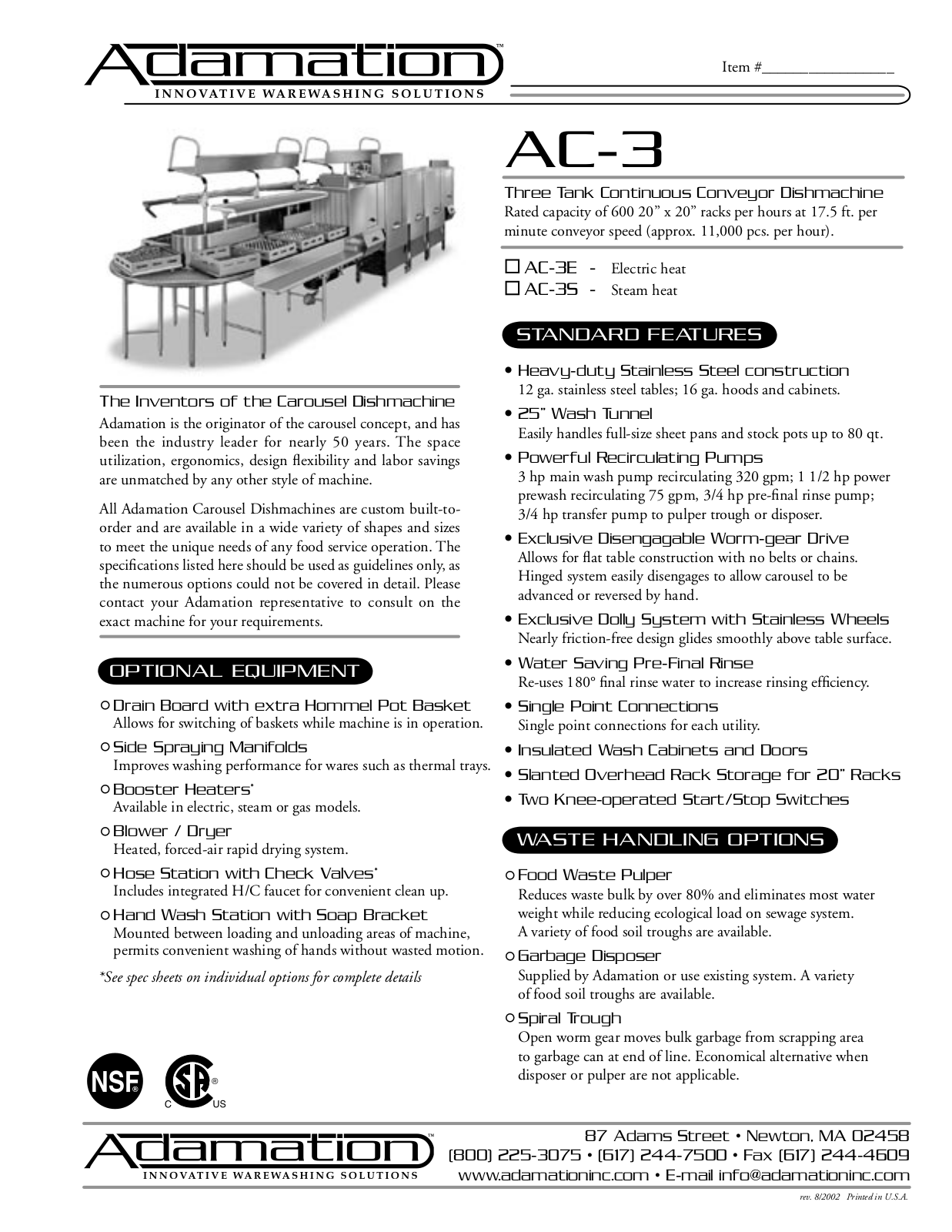 Adamation AC-3E, AC-3 Specifications