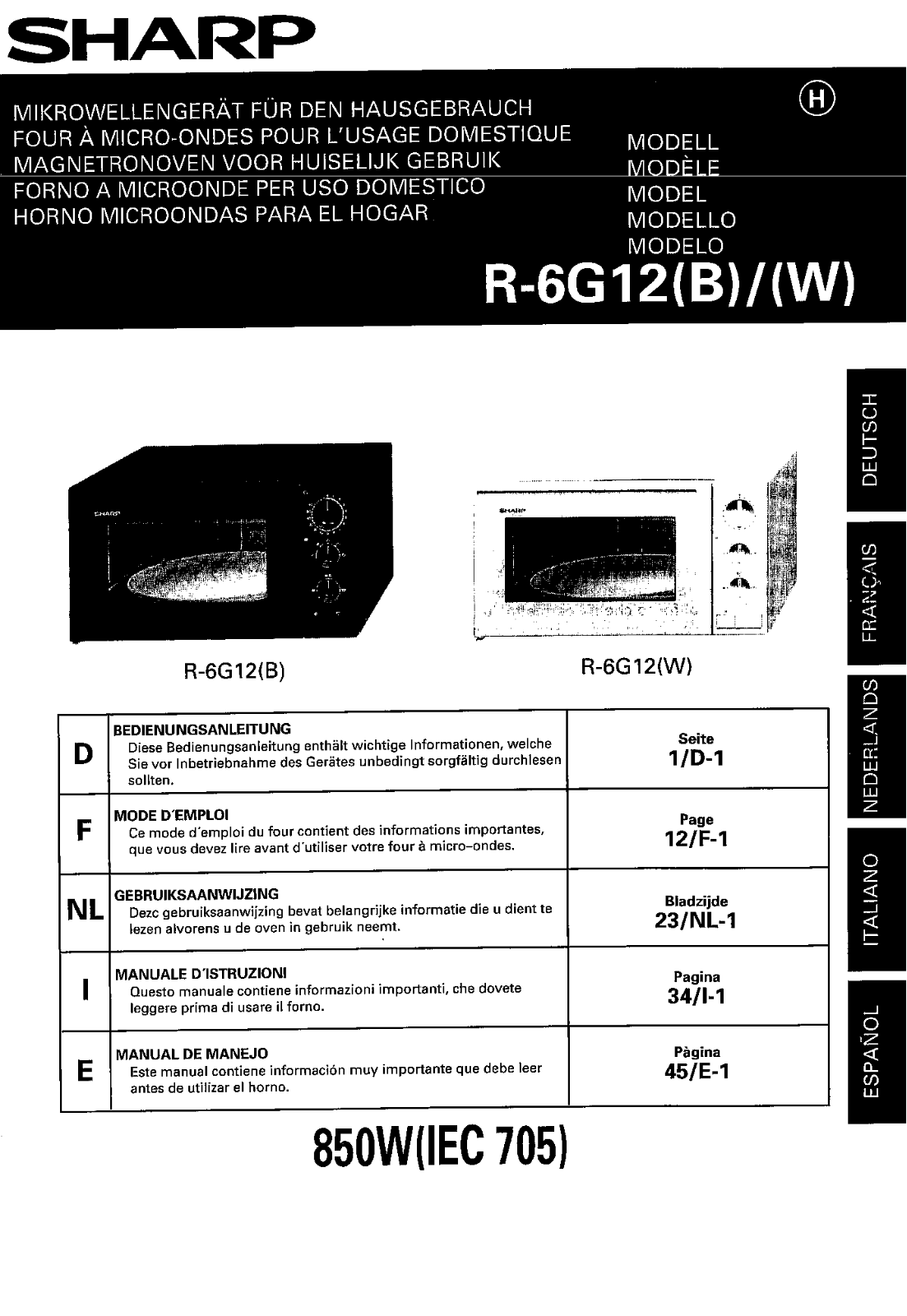 Sharp R-6G12 User Manual