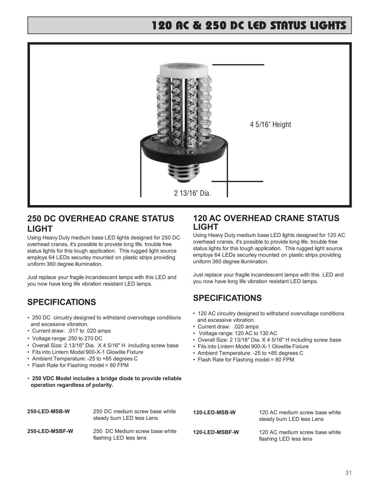 Maxi-Signal Products 120 AC LED STATUS LIGHTS, 250 DC LED STATUS LIGHTS Catalog Page