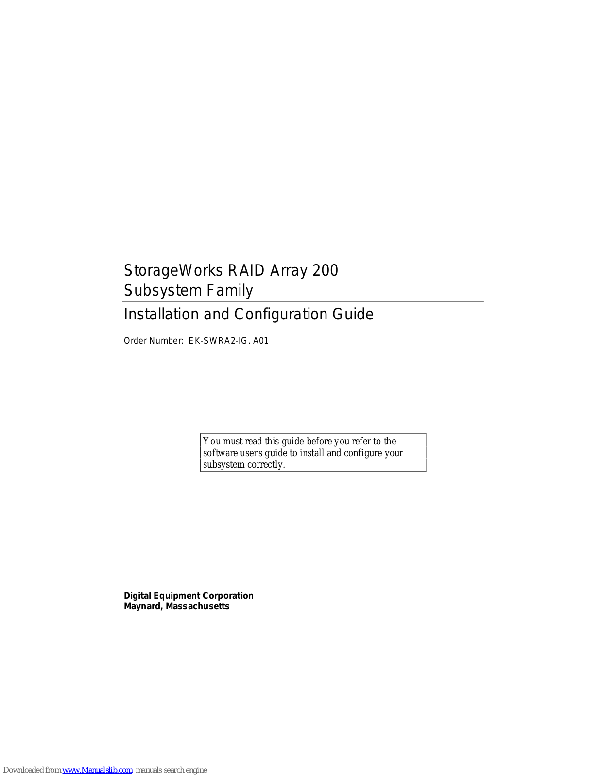 Digital Equipment EK-SWRA2-IG, SWXCR-EA, SWXCR-EB, StorageWorks RAID Array 200 Installation And Configuration Manual