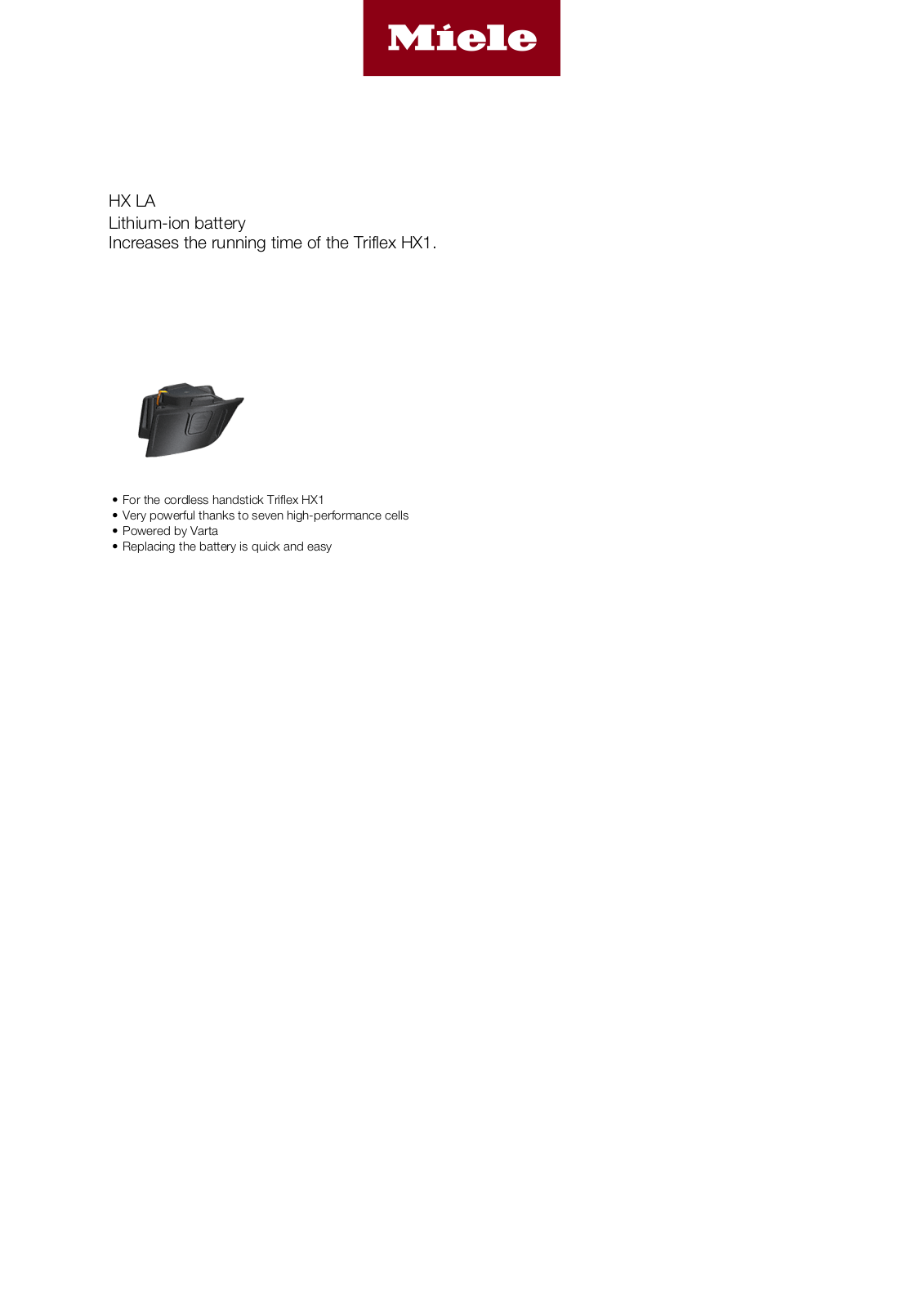 Miele HX LA Specification Sheet