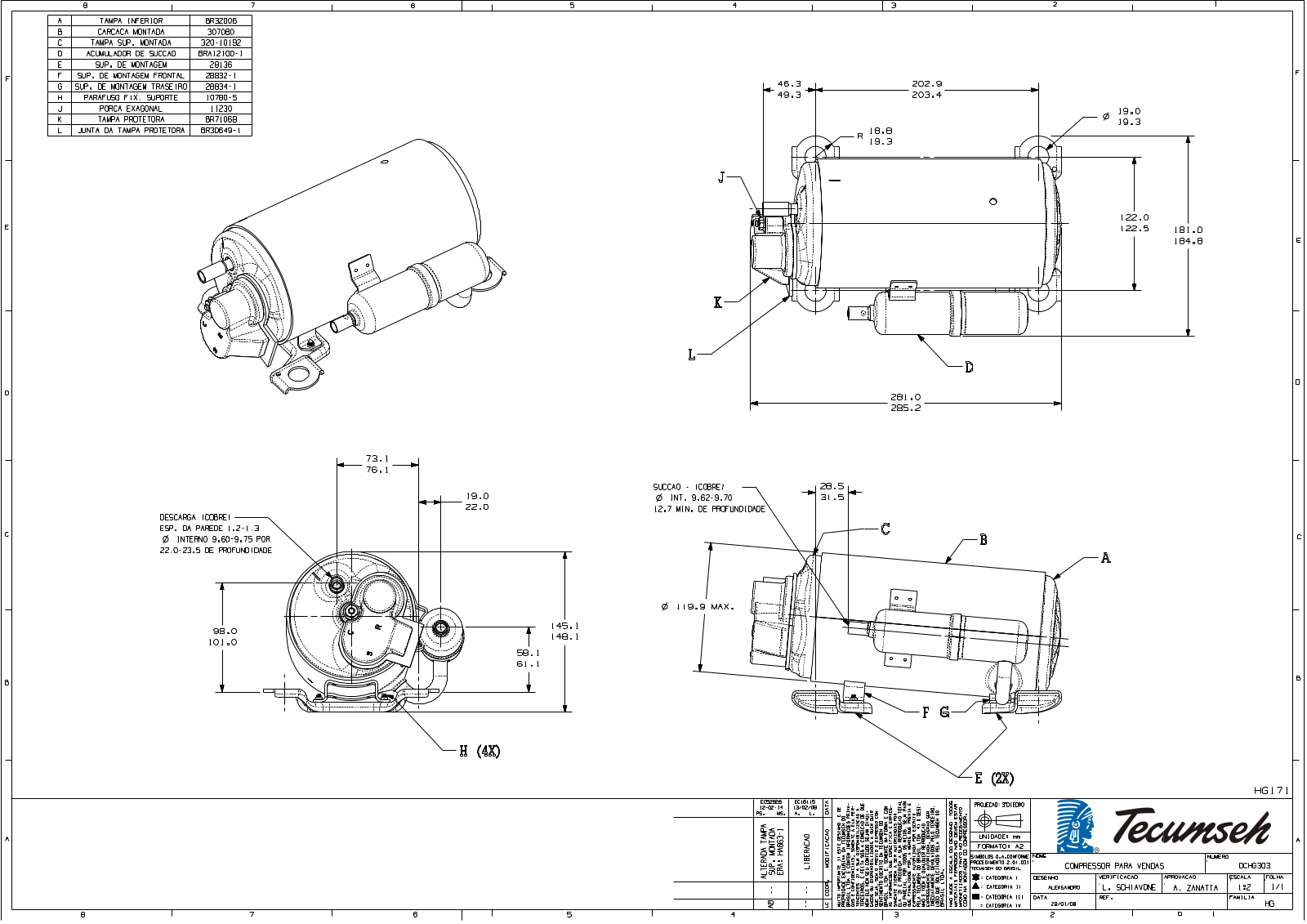 Tecumseh HGA2425ZXA, HGA2425ZXC Drawing Data