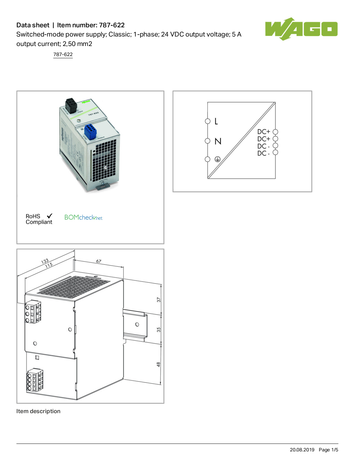 Wago 787-622 Data Sheet