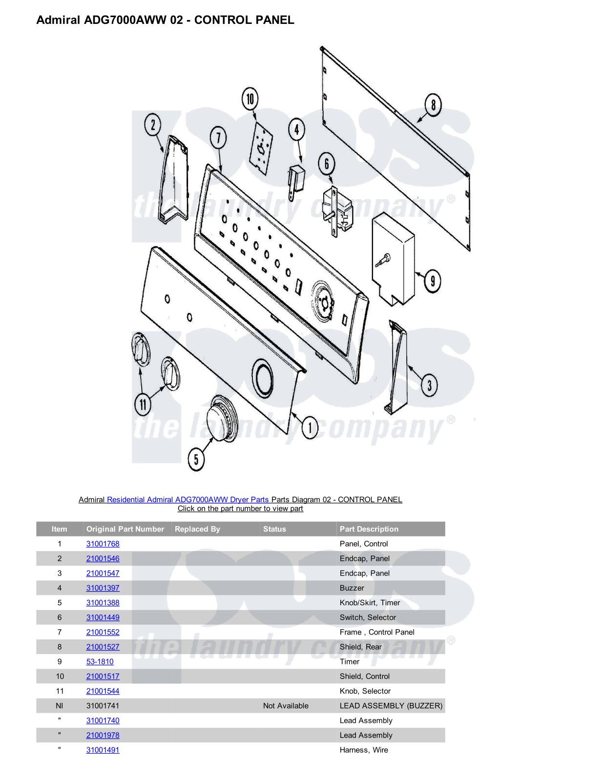 Admiral ADG7000AWW Parts Diagram