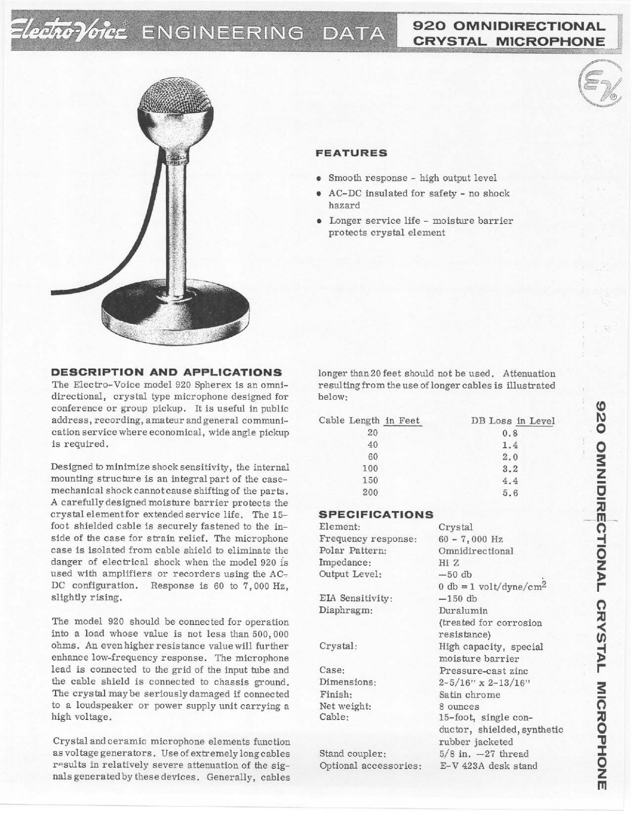 Electro-voice 920 DATASHEET