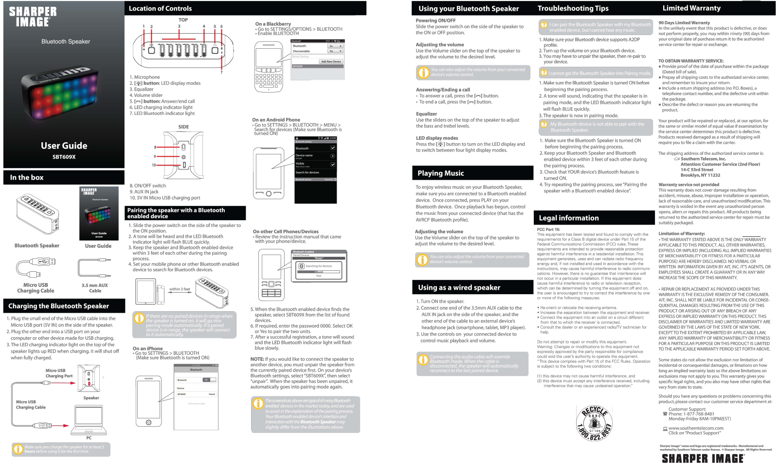 Sharper image SBT609X User Manual