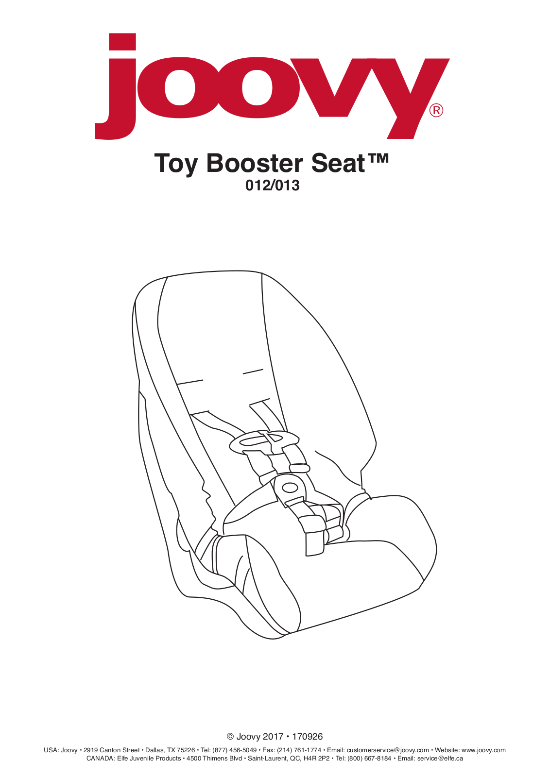 Joovy Toy Booster Seat 012, Toy Booster Seat 013 User Manual