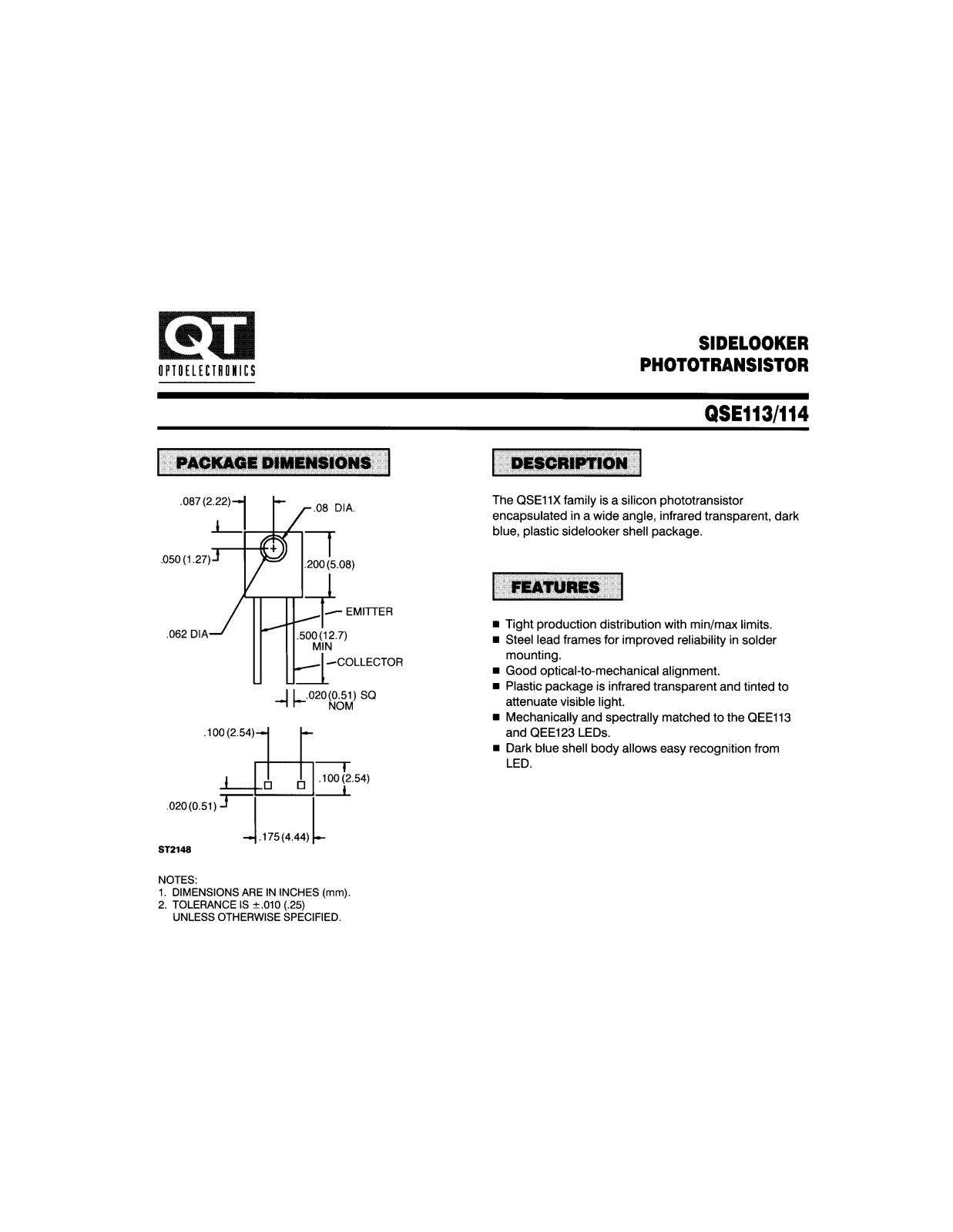 QT QSE113, QSE114 Datasheet