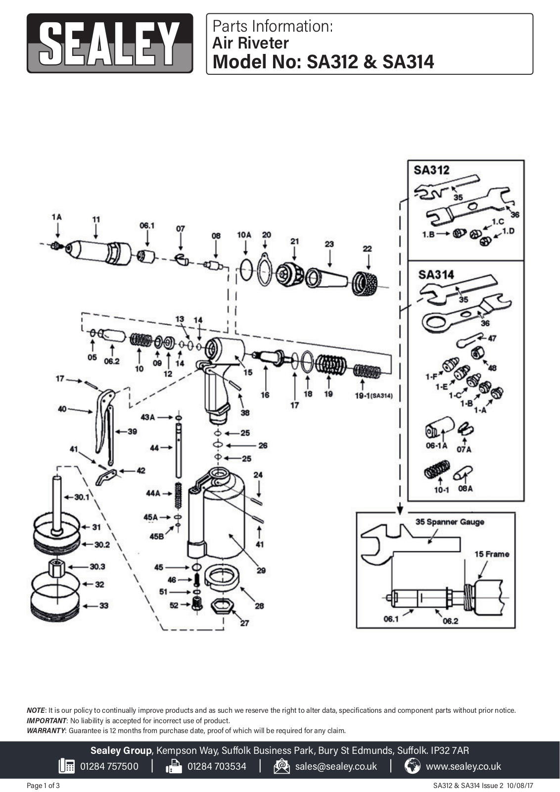 Sealey SA312, SA314 Parts Listing - ManualMachine.com
