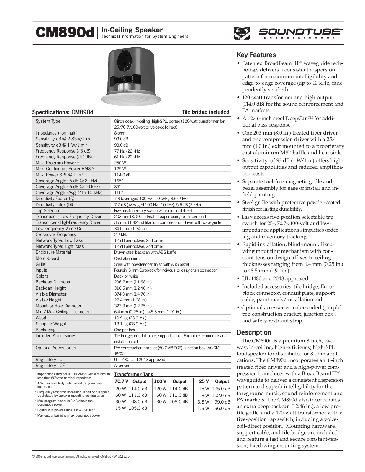 SoundTube CM890D Data Sheet