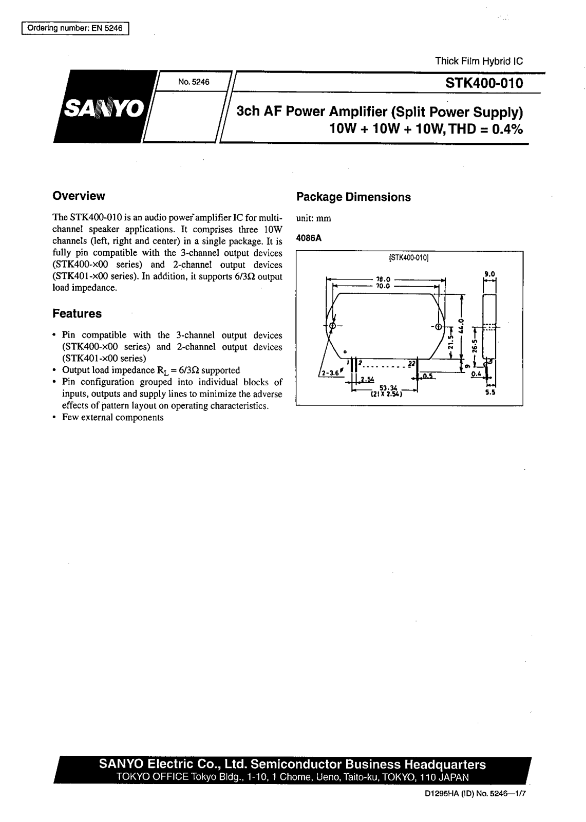 SANYO STK401-030, STK401-020, STK401-010, STK400-730, STK400-720 Datasheet