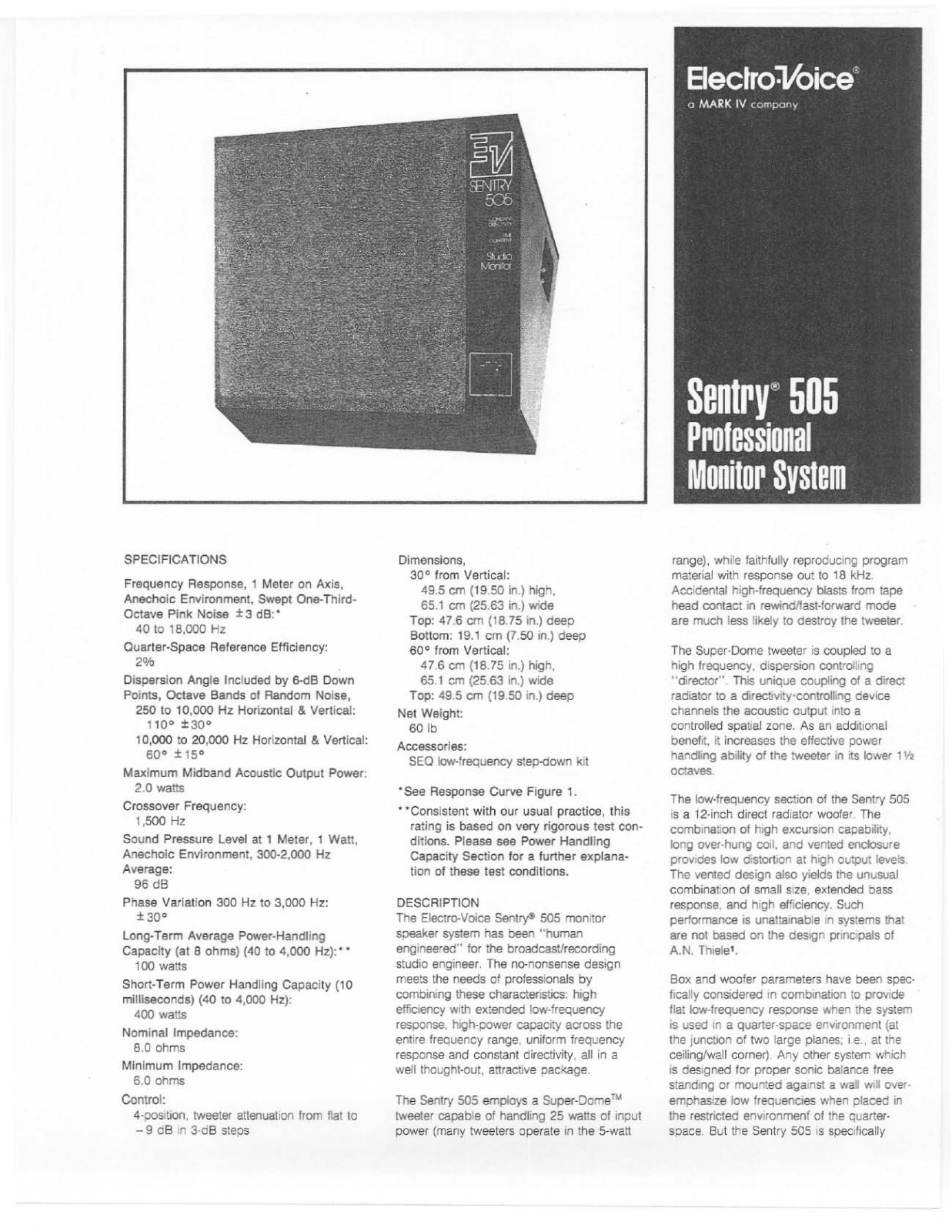 Electro-voice SENTRY 505 DATASHEET