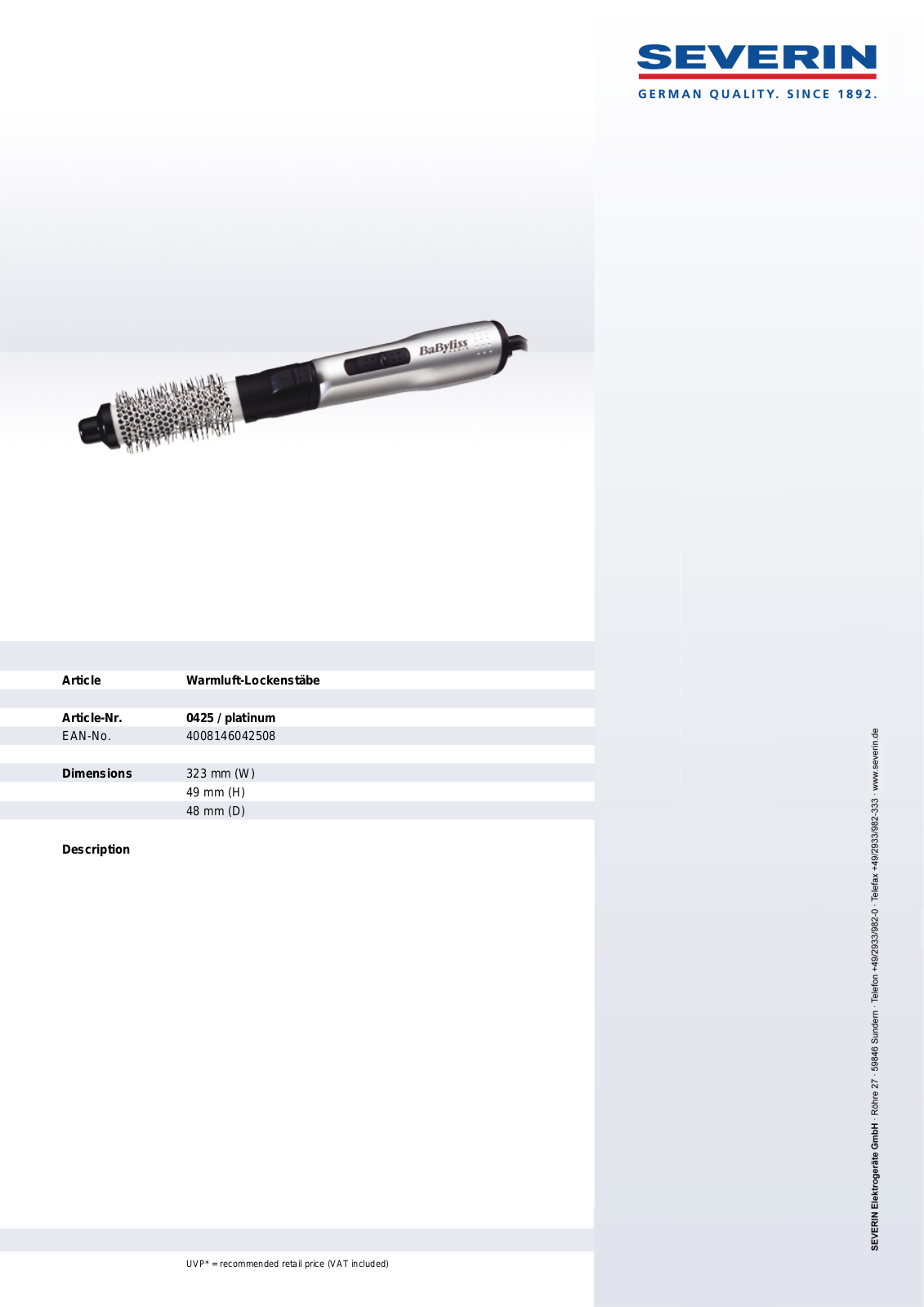 Severin PLATINUM 700 0425 User Manual