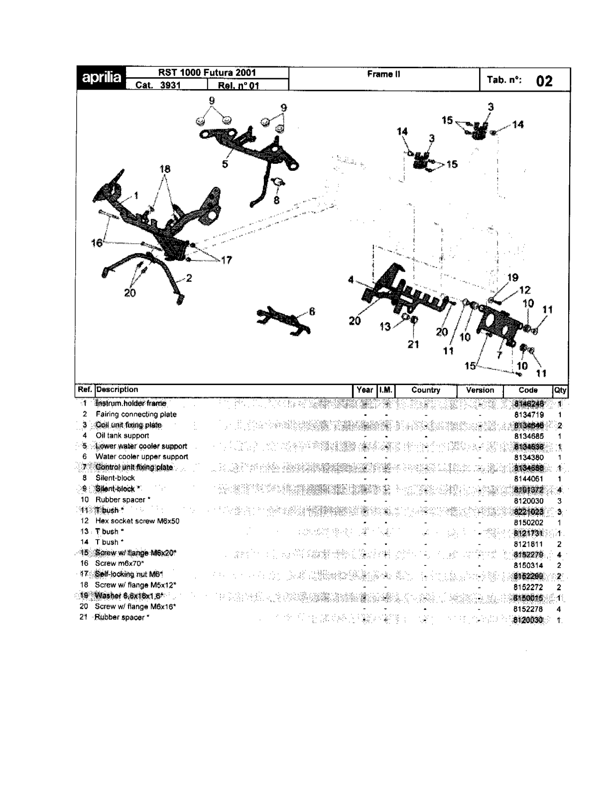 Aprilia RST Mille Futura Part list