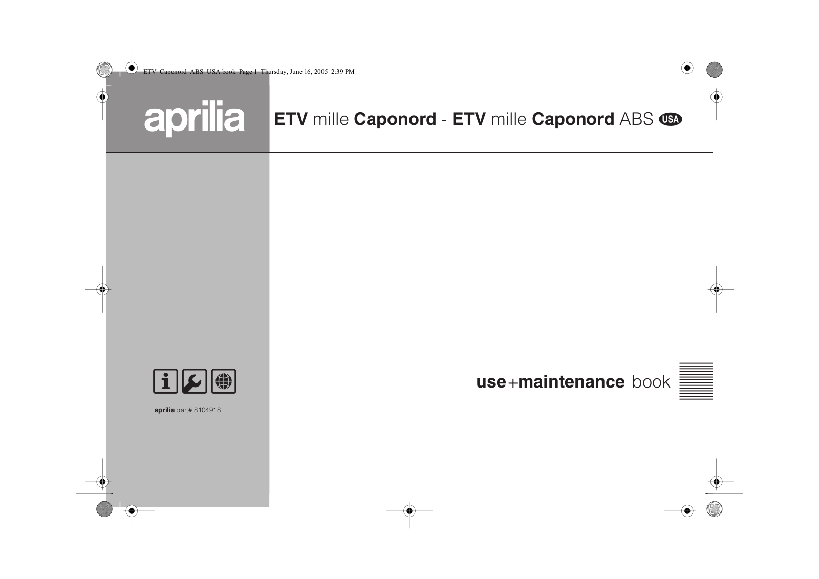 aprilia ETV mille Caponord, ETV mille Caponord ABS User Manual